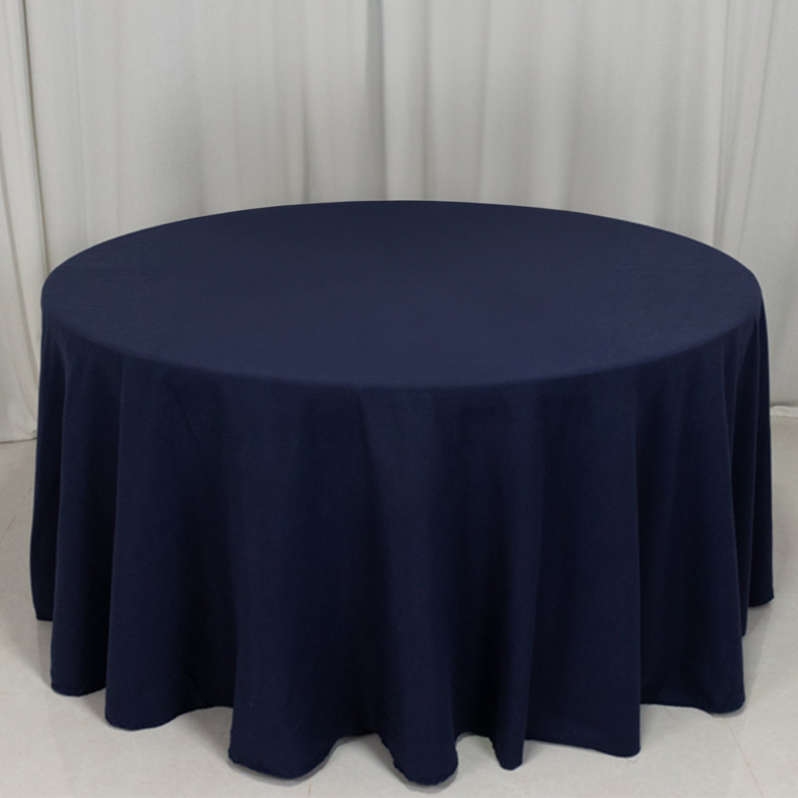 Seamless Wrinkle-Resistant Navy Blue 120" Cotton Blend Round Tablecloth