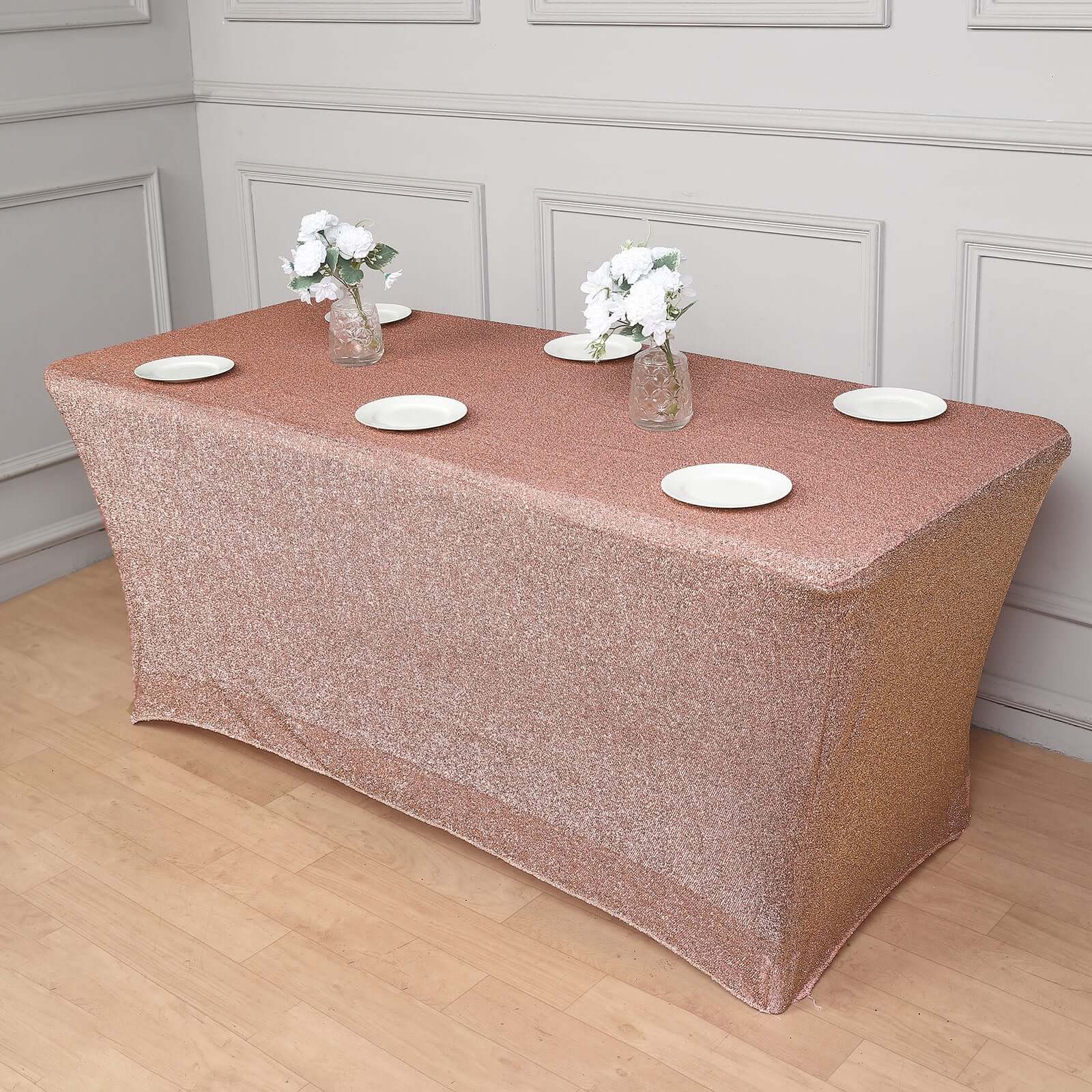 Hot! Rose Gold Glittered Stretch Spandex Tablecloth for Events
