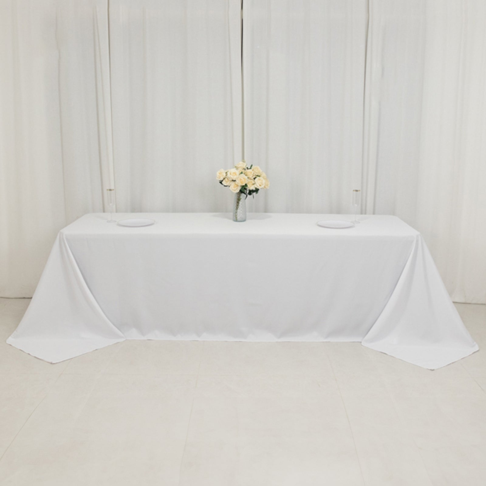Hot! White Fire Retardant Premium Polyester 90x156 Rectangular Tablecloth for Large Gatherings
