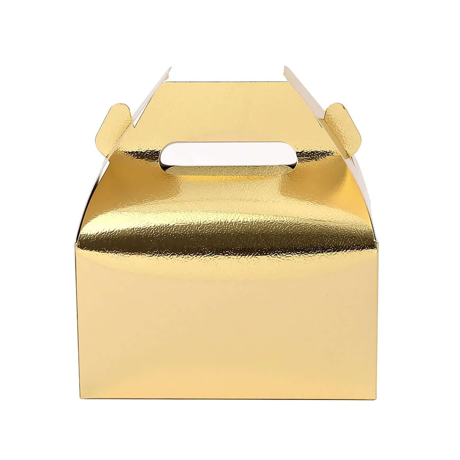 25-Pack Metallic Gold Party Favor Gable Tote Boxes for Candy Gifts, 6x3.5x7