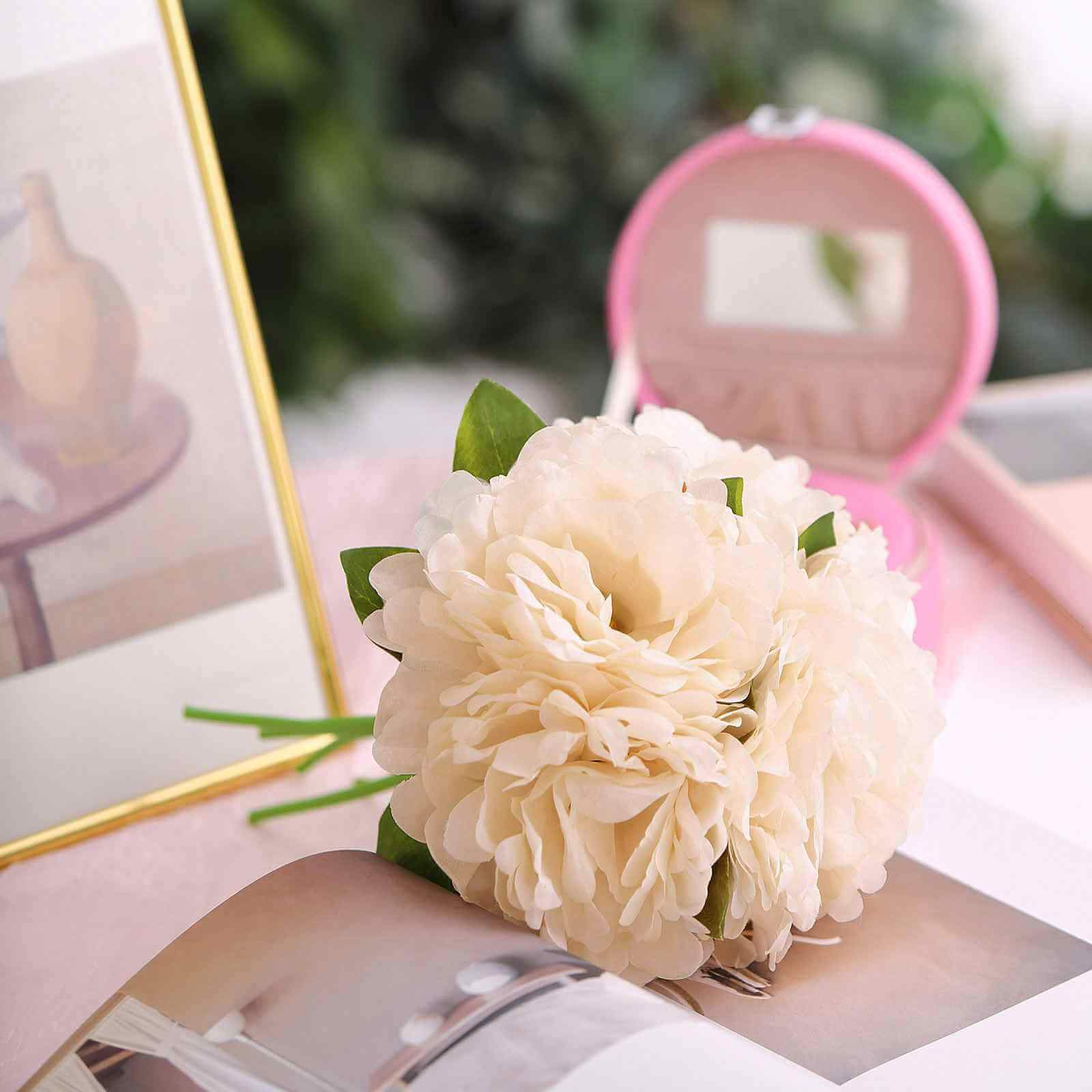 Hot Sale! 11-piece Blush and Cream Artificial Silk Peony Flower Bouquet for Various Occasions