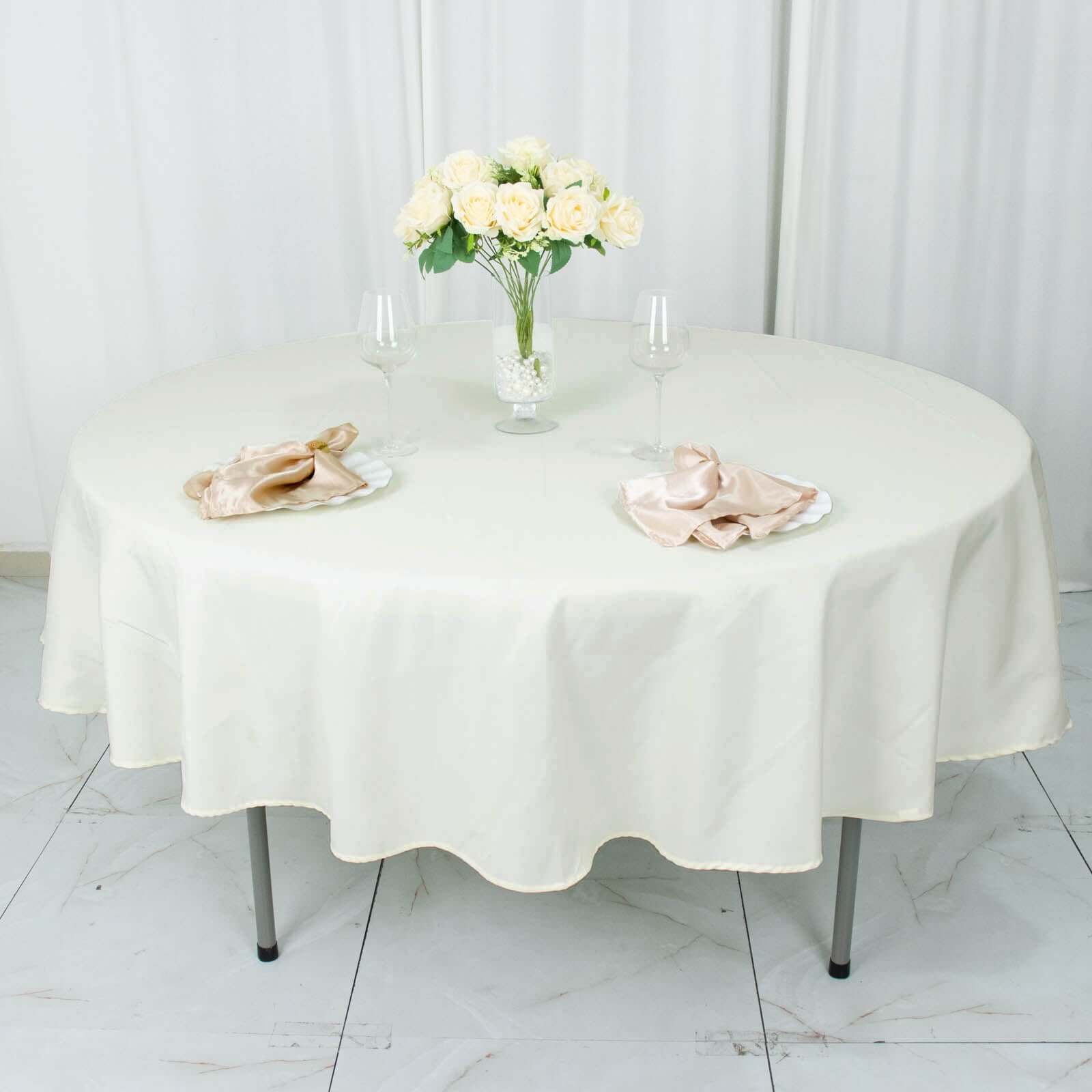 Ivory 90 - Inch Premium Polyester Round Tablecloth: Stain & Wrinkle - Resistant, 220GSM