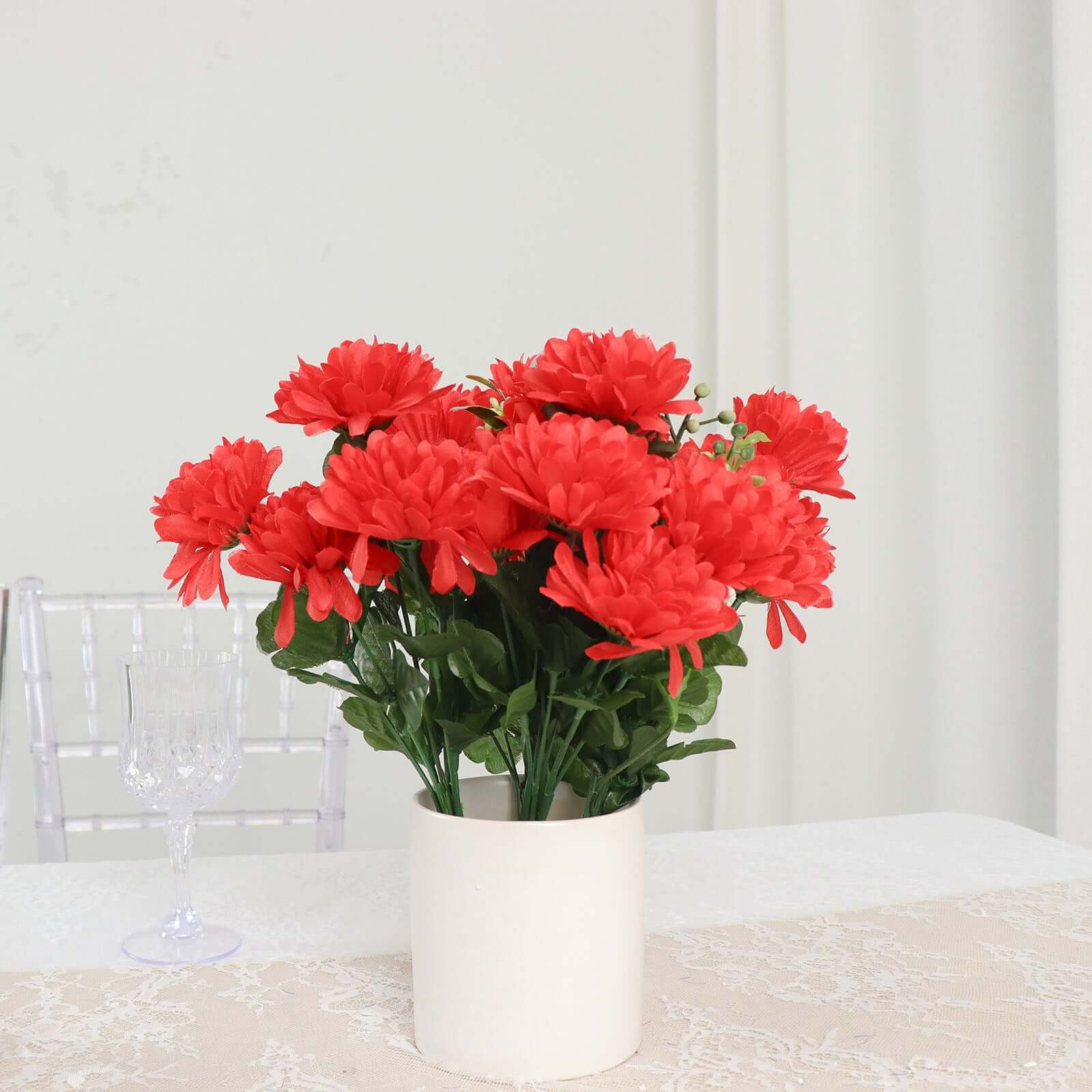 Hot Sale! 12 Bushes of Red Artificial Silk Chrysanthemum Flower Bouquets for Decor