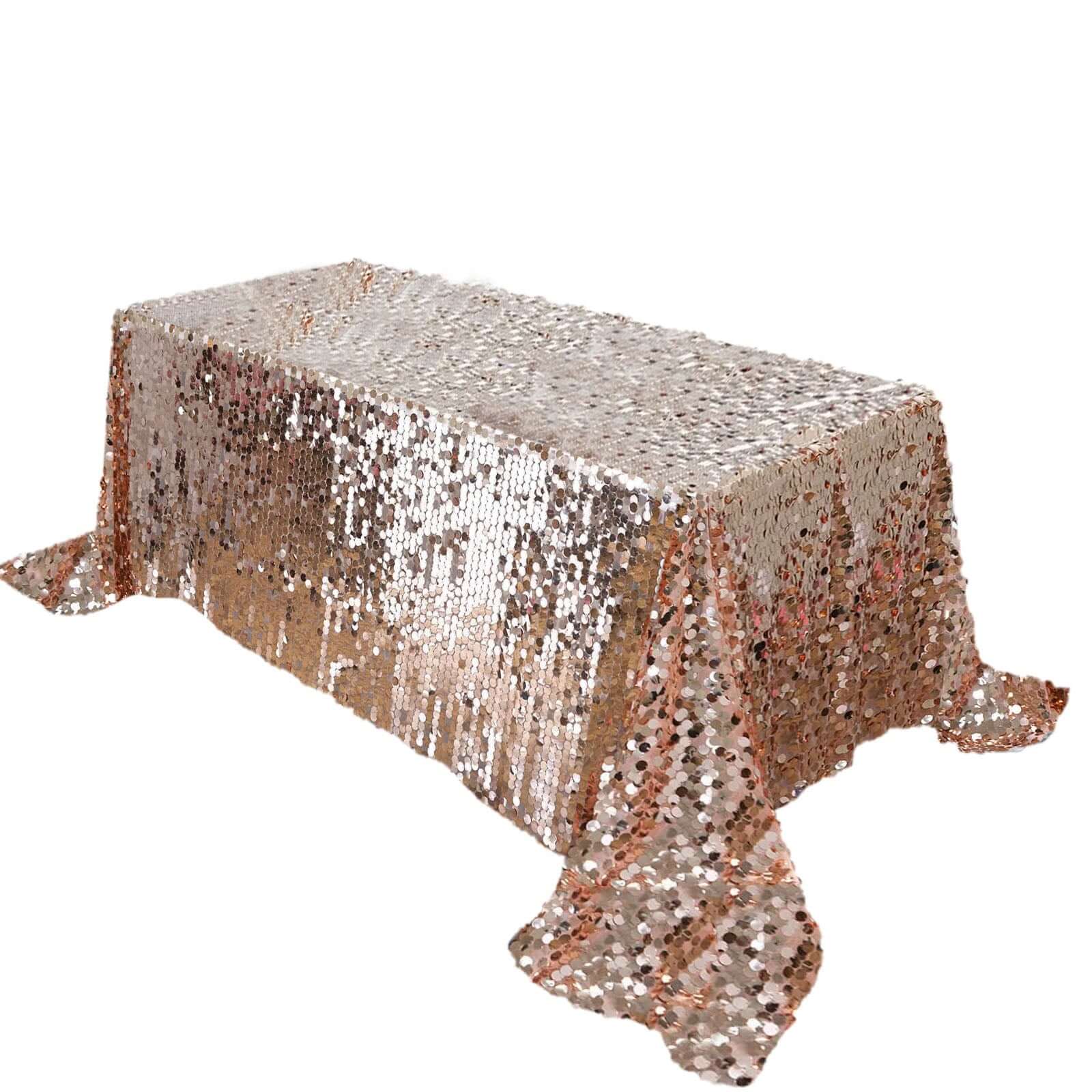 Hot Sale! Rose Gold Sequin Rectangle Tablecloth 90x132 - Seamless Table Cover