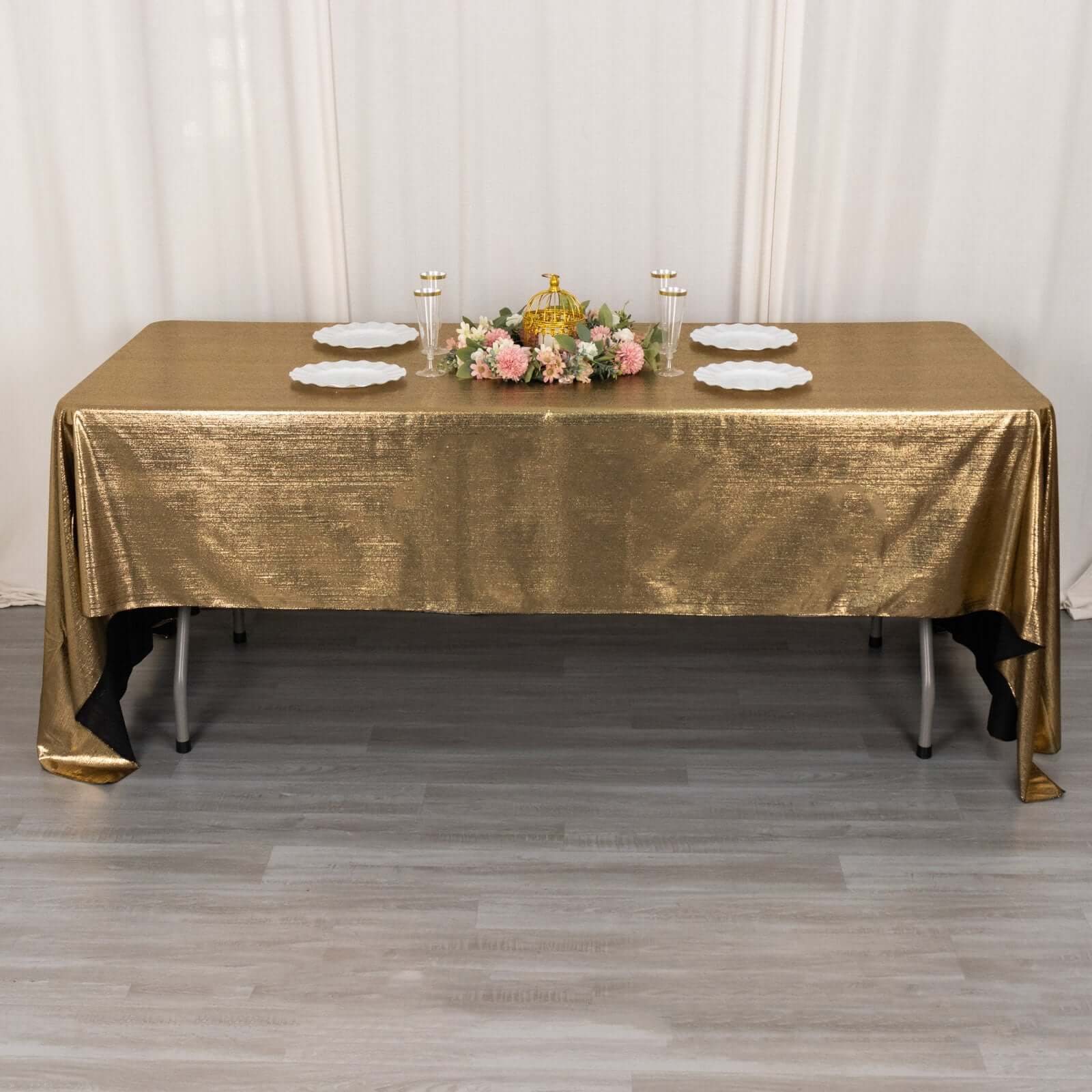 Sparkling Antique Gold Sequin Dots Polyester Rectangle Tablecloth - Wrinkle-Free & Reusable, Ideal for Events