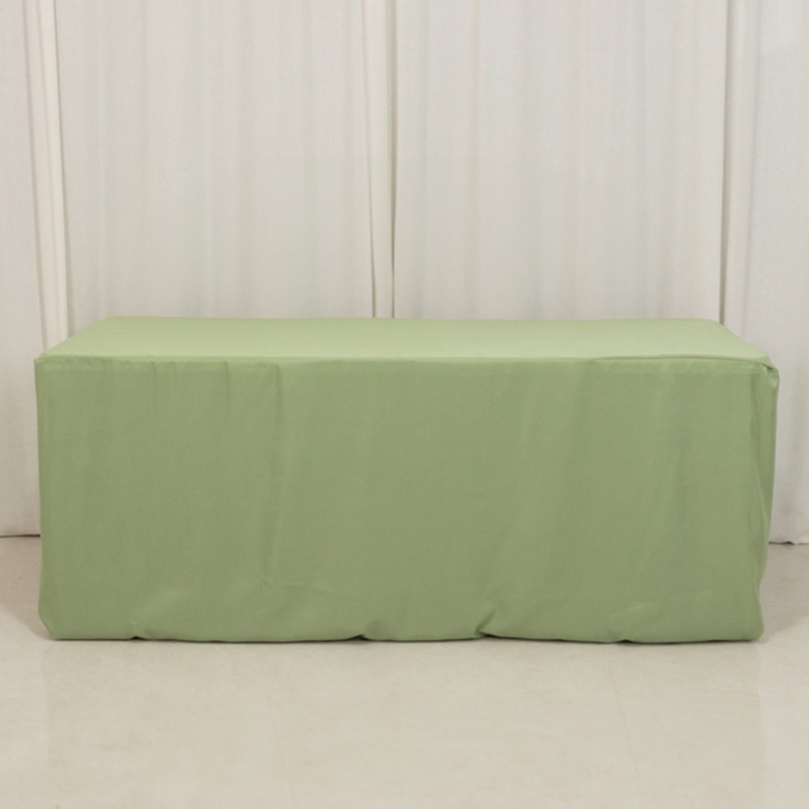 Sale! Durable & Easy - Maintain Sage Green Polyester Fitted Rectangle Tablecloth for 6FT Tables