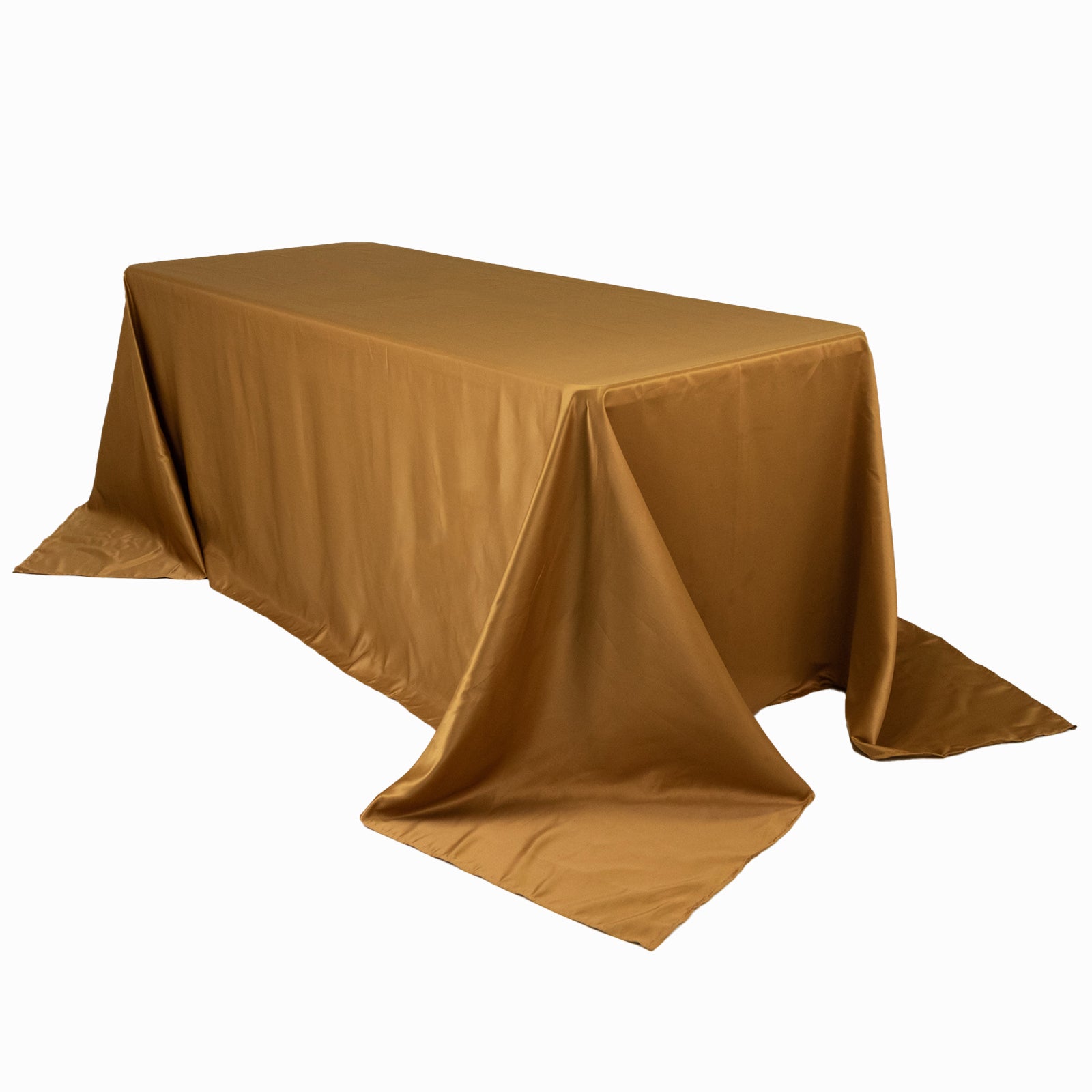 Luxurious Gold Lamour Satin 90x132 Rectangle Seamless Tablecloth for Weddings and Parties