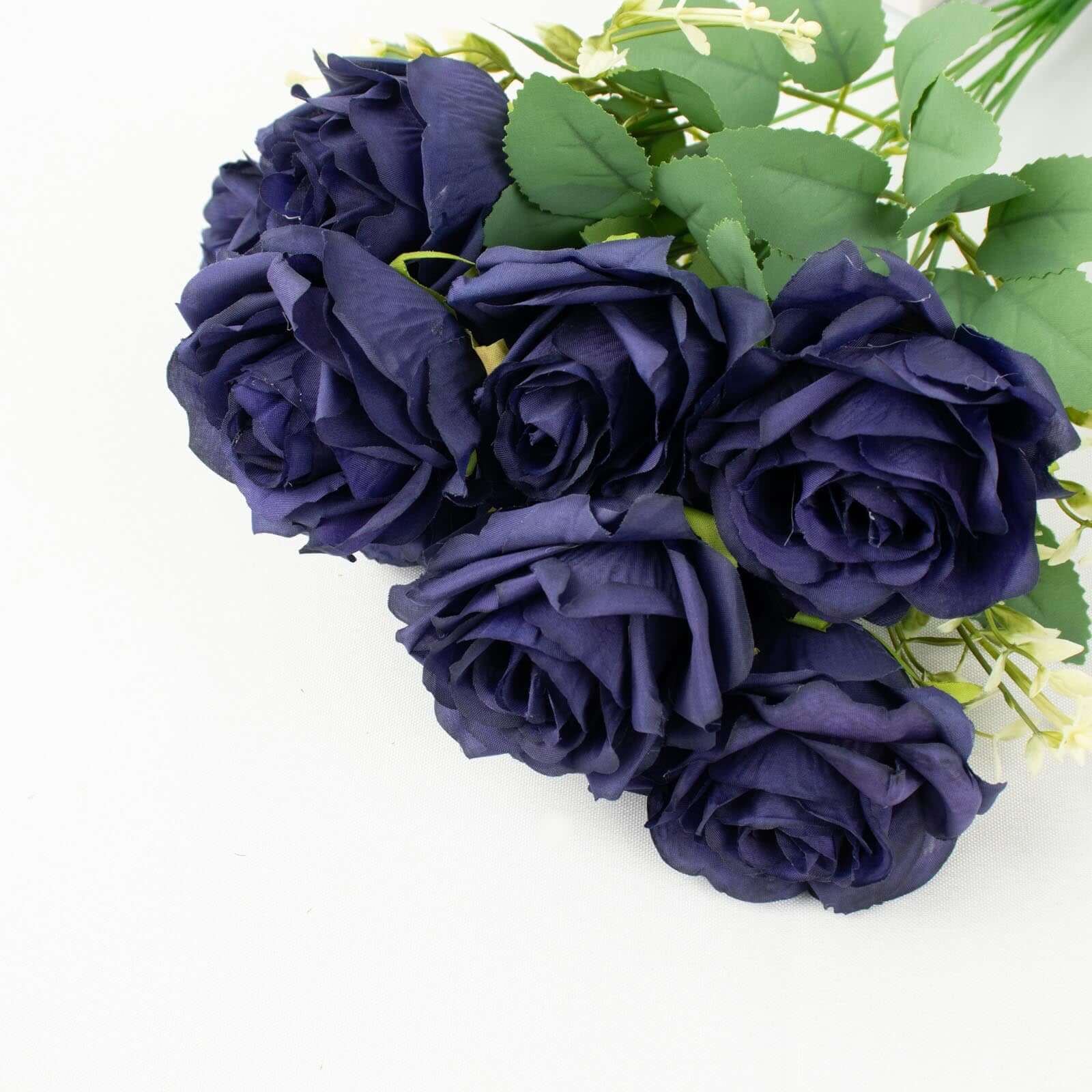Hot Deal! 2 Bushes of 18 Realistic Navy Blue Artificial Silk Rose Flower Bouquets for Decor