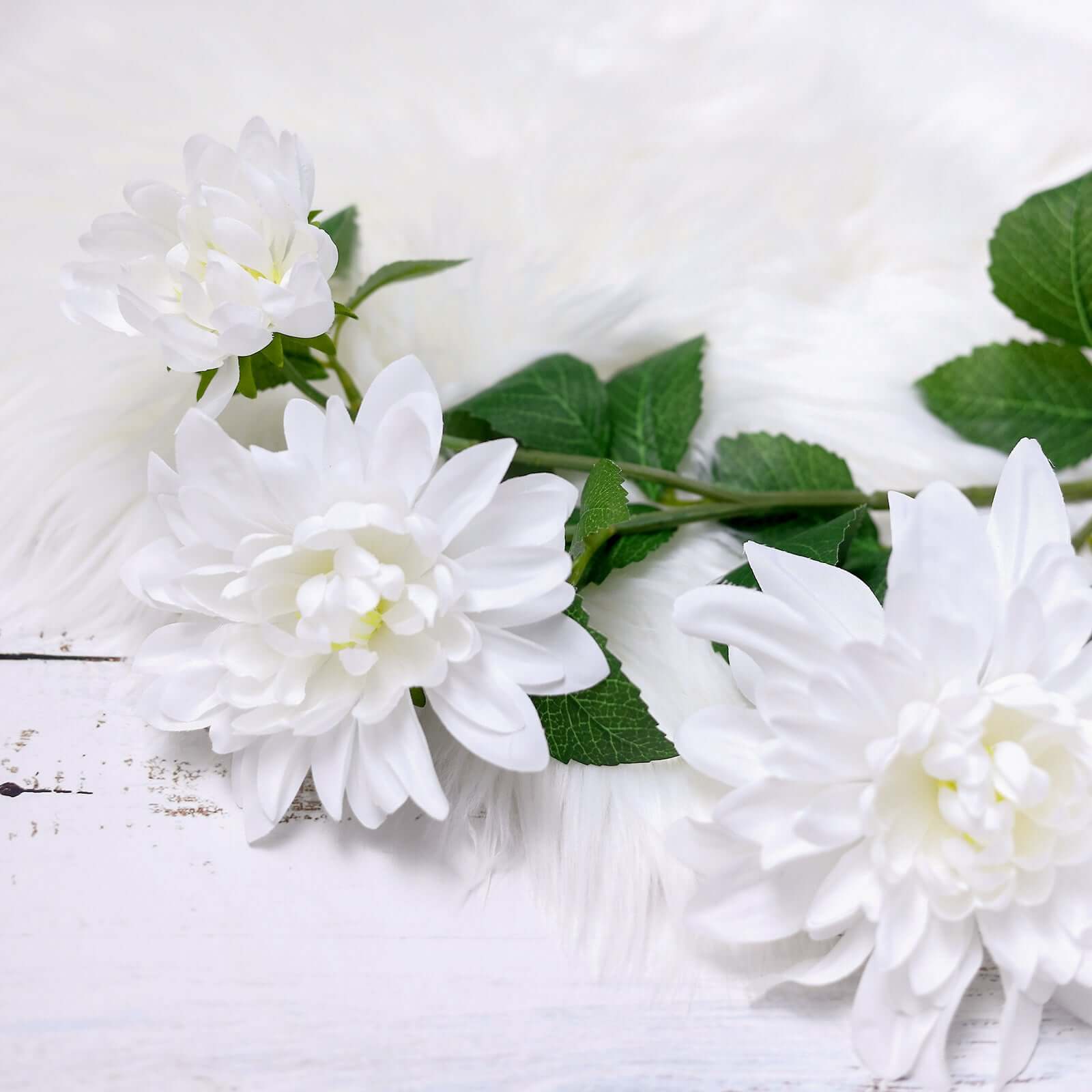 30-Inch Tall White Silk Faux Dahlia Flower Stems for Stunning Arrangements