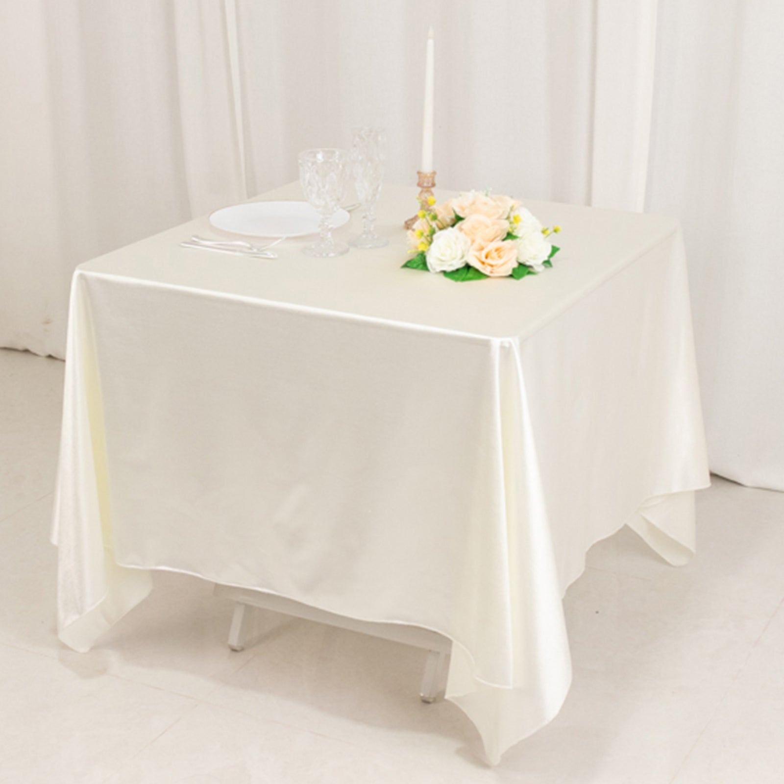 Wrinkle-Free & Stain-Resistant Premium Scuba 70x70 Shimmer Pearl White Tablecloth for Weddings and Parties