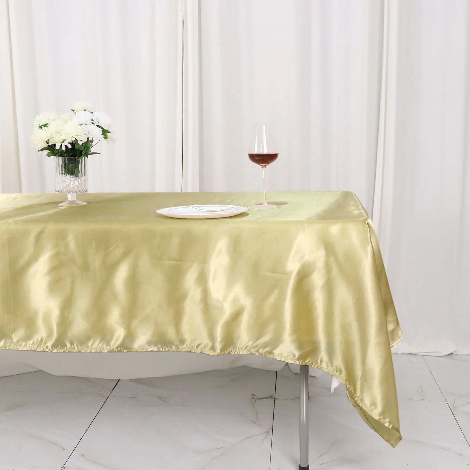 Champagne Satin Rectangular 60x102 Tablecloth - Lustrous & Stain-Resistant