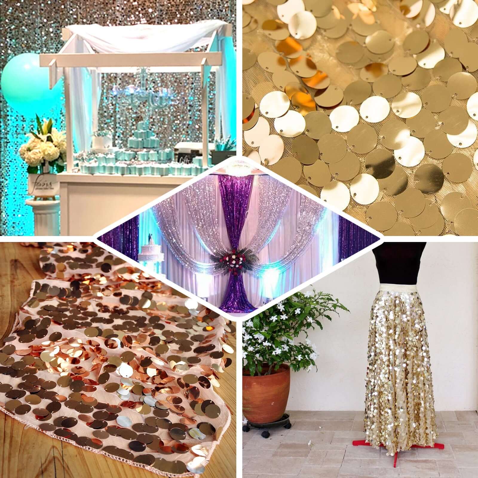 54-Inch Wide, 4-Yard Gold Mesh Sequin Fabric Roll for DIY Crafts