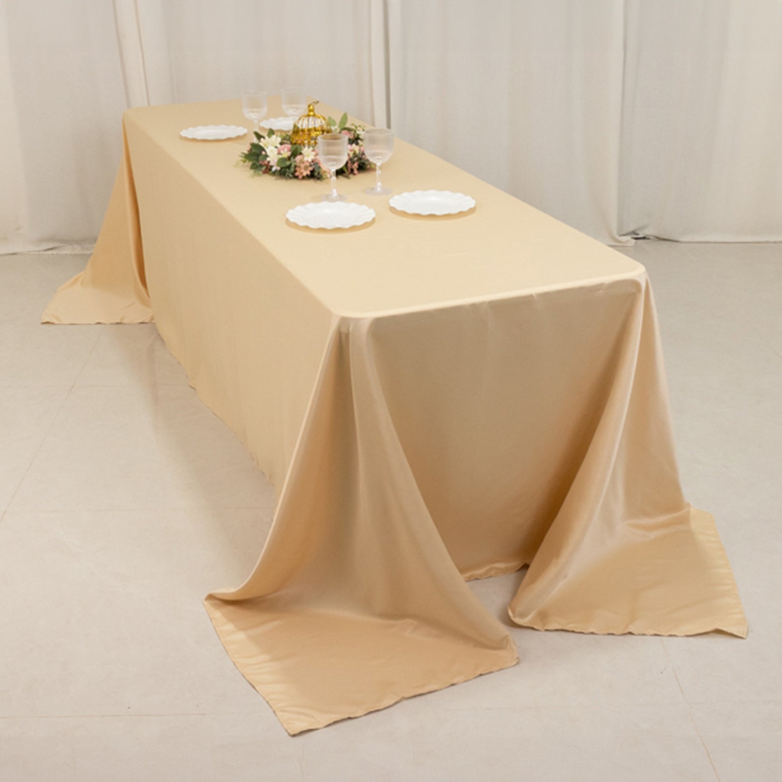 Beige Lamour Satin Rectangle Tablecloth 90x156 - Luxurious, Soft & Seamless