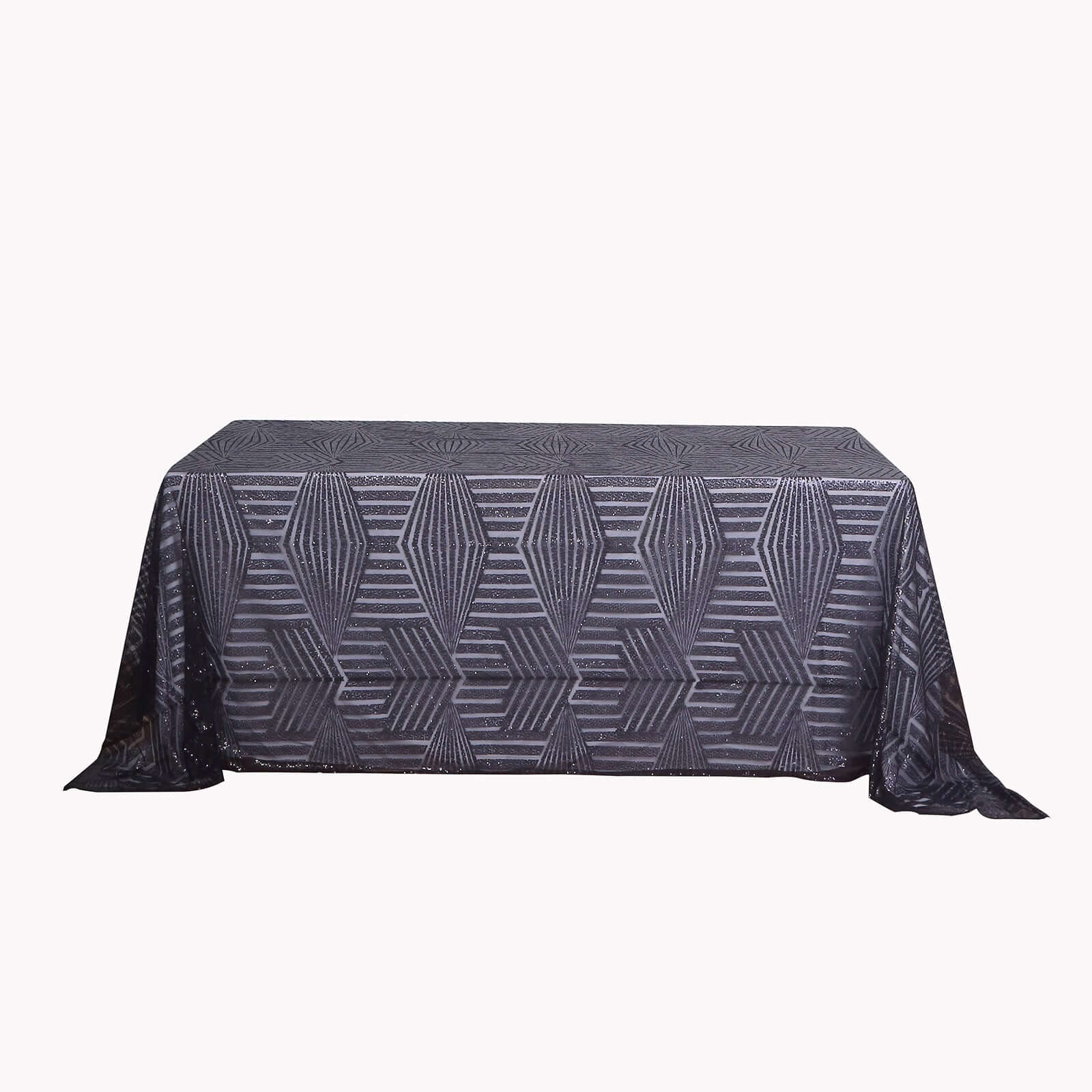 Exclusive Black Sequin Rectangle Tablecloth with Diamond Pattern, 90x132 inches