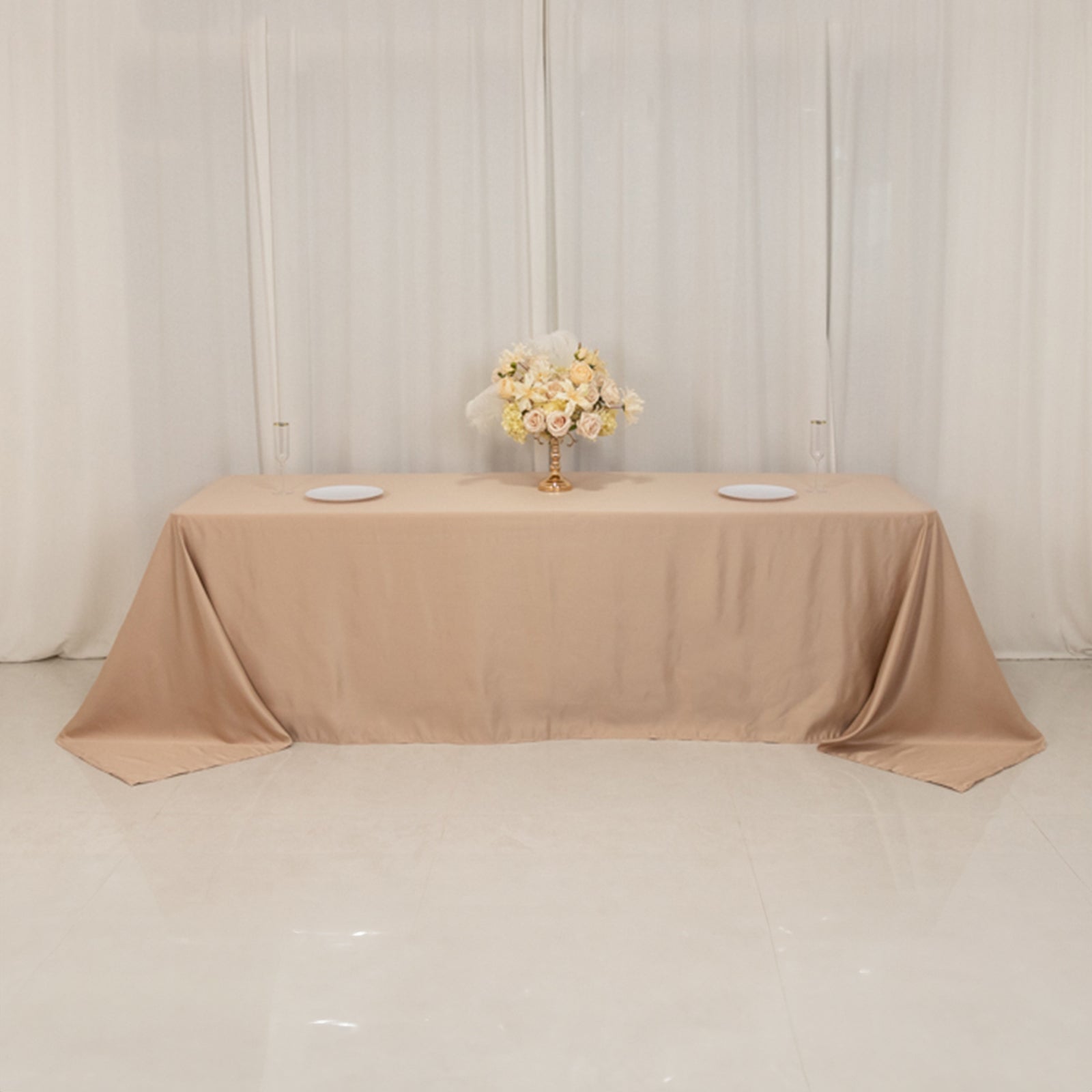 Luxurious Nude Lamour Satin Rectangle Tablecloth 90x156 - Ideal for Events