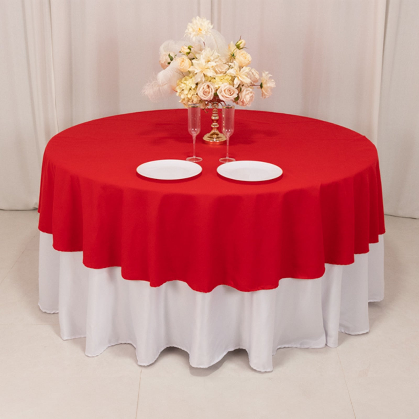 Red 90" Wrinkle-Resistant Cotton Blend Round Tablecloth - Ideal for Events