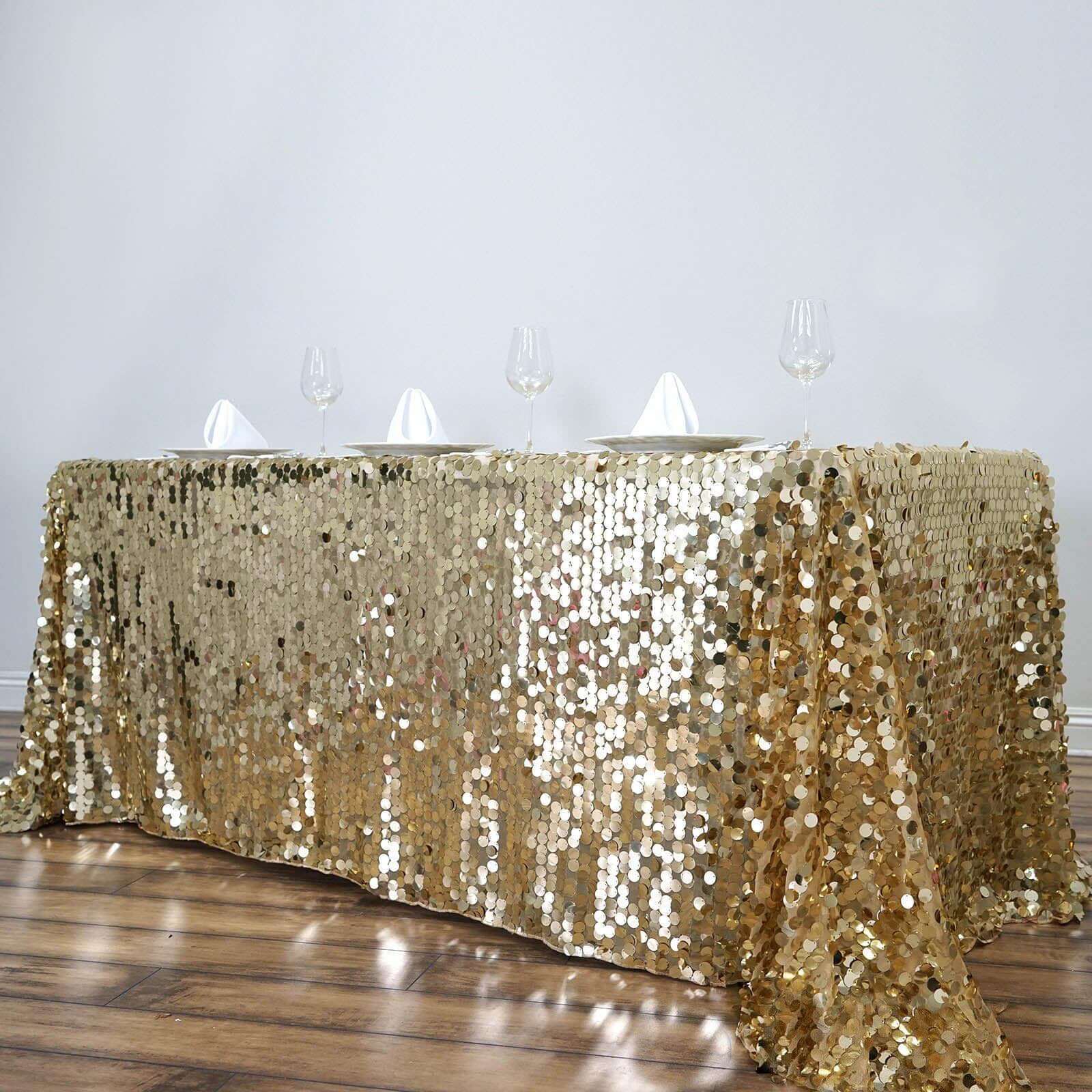 Champagne Sequin 90x132 Rectangle Seamless Tablecloth for Various Events