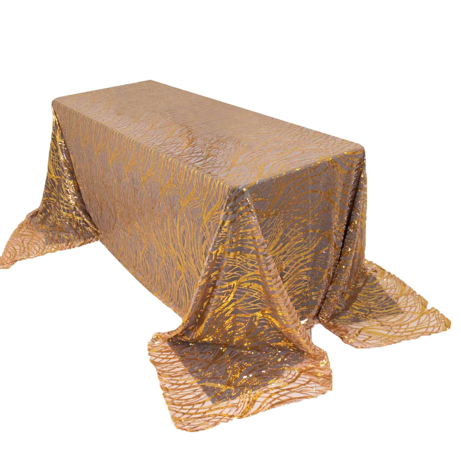 Sparkling Rose Gold/Gold Sequin Embroidered Mesh Rectangle Tablecloth for Special Events