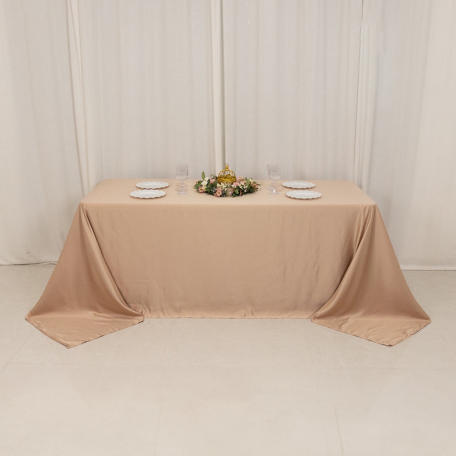 Exclusive Lamour Satin Nude Rectangle Tablecloth - Soft, Silk - like, 90x132