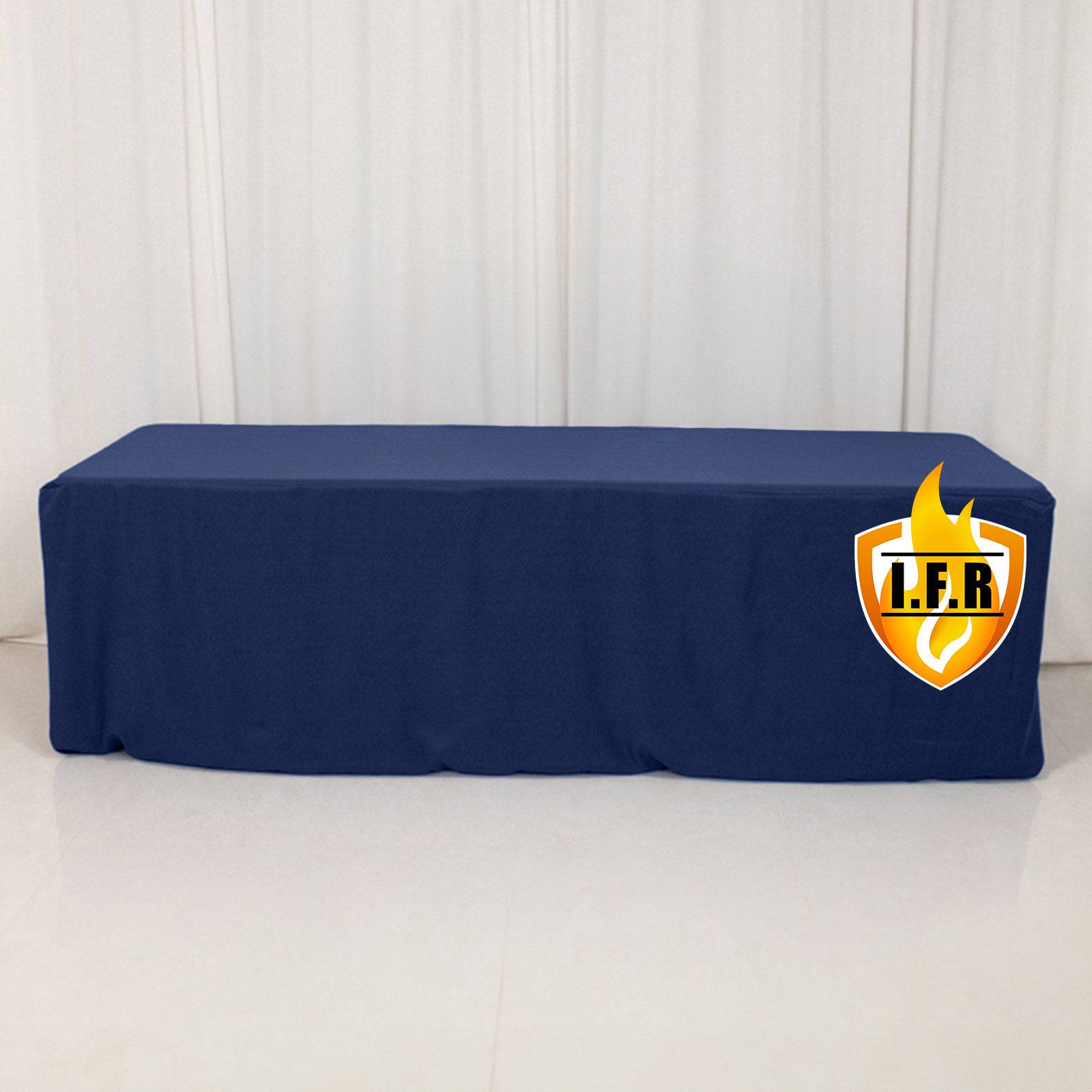 Navy Blue Fitted 8ft Rectangular High-Performance Fire Retardant Premium Polyester Tablecloth