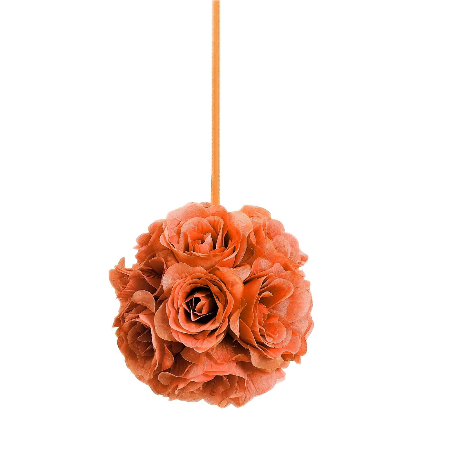 Special Offer: 2-Pack of 7-Inch Terracotta (Rust) Artificial Silk Rose Kissing Balls for Decor