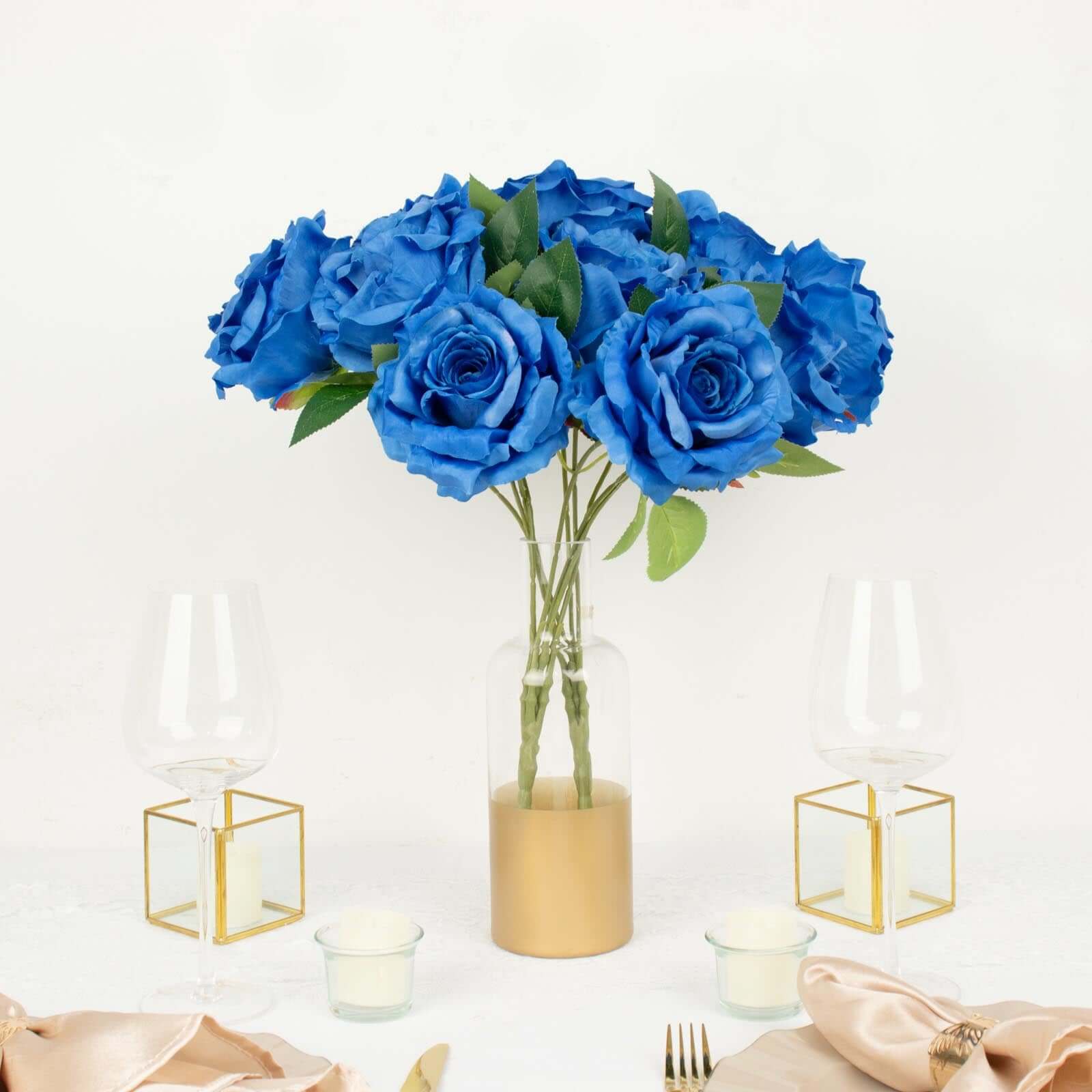 17' Royal Blue Premium Silk Jumbo Rose Flower Bouquet - High - Quality Artificial for Weddings