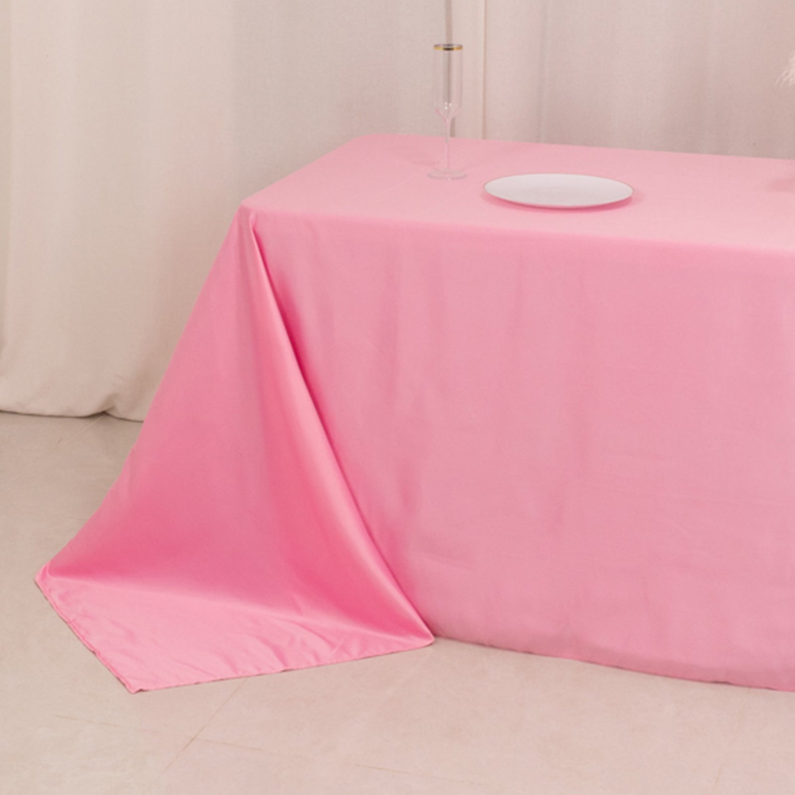 Luxurious Pink Lamour Satin Rectangle Tablecloth, 90x156, Soft and Seamless