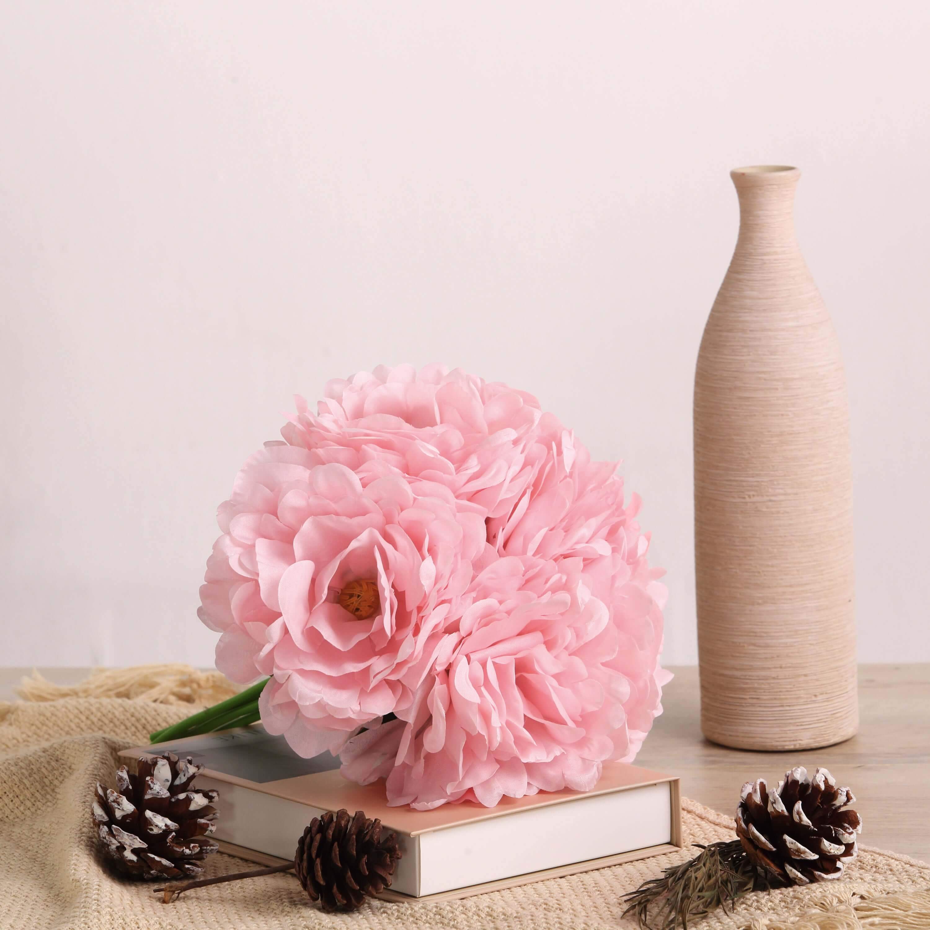 11-Piece Pink Real-Touch Artificial Silk Peony Bouquet - Ideal for Various Occasions