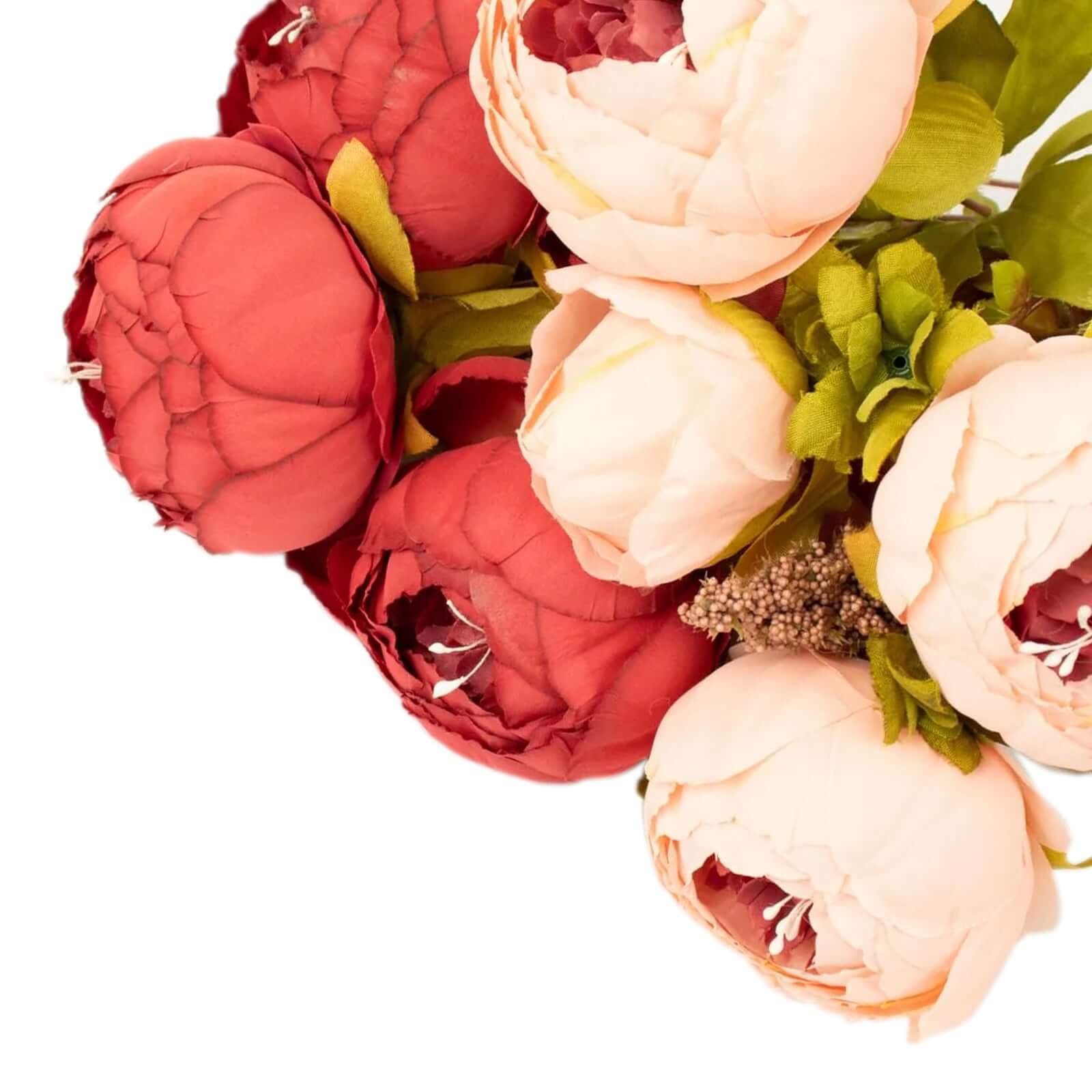 2-Pack 19-Inch Burgundy and Dusty Rose Faux Silk Peony Flower Wedding Bouquets