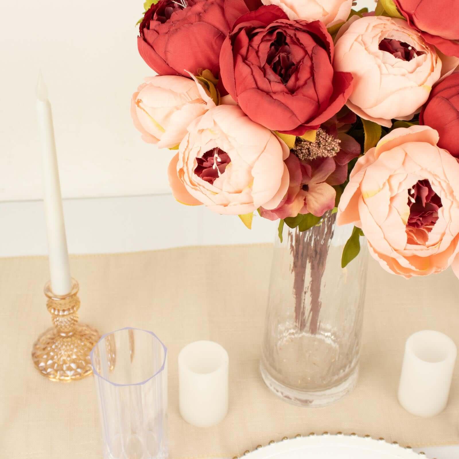 2-Pack 19-Inch Burgundy and Dusty Rose Faux Silk Peony Flower Wedding Bouquets