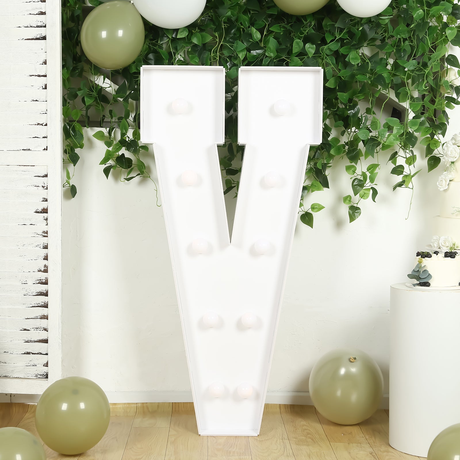 4ft White Giant LED Marquee Light-Up Letter V with 10 Warm White Battery-Operated LEDs, Glue Gun & Sticks