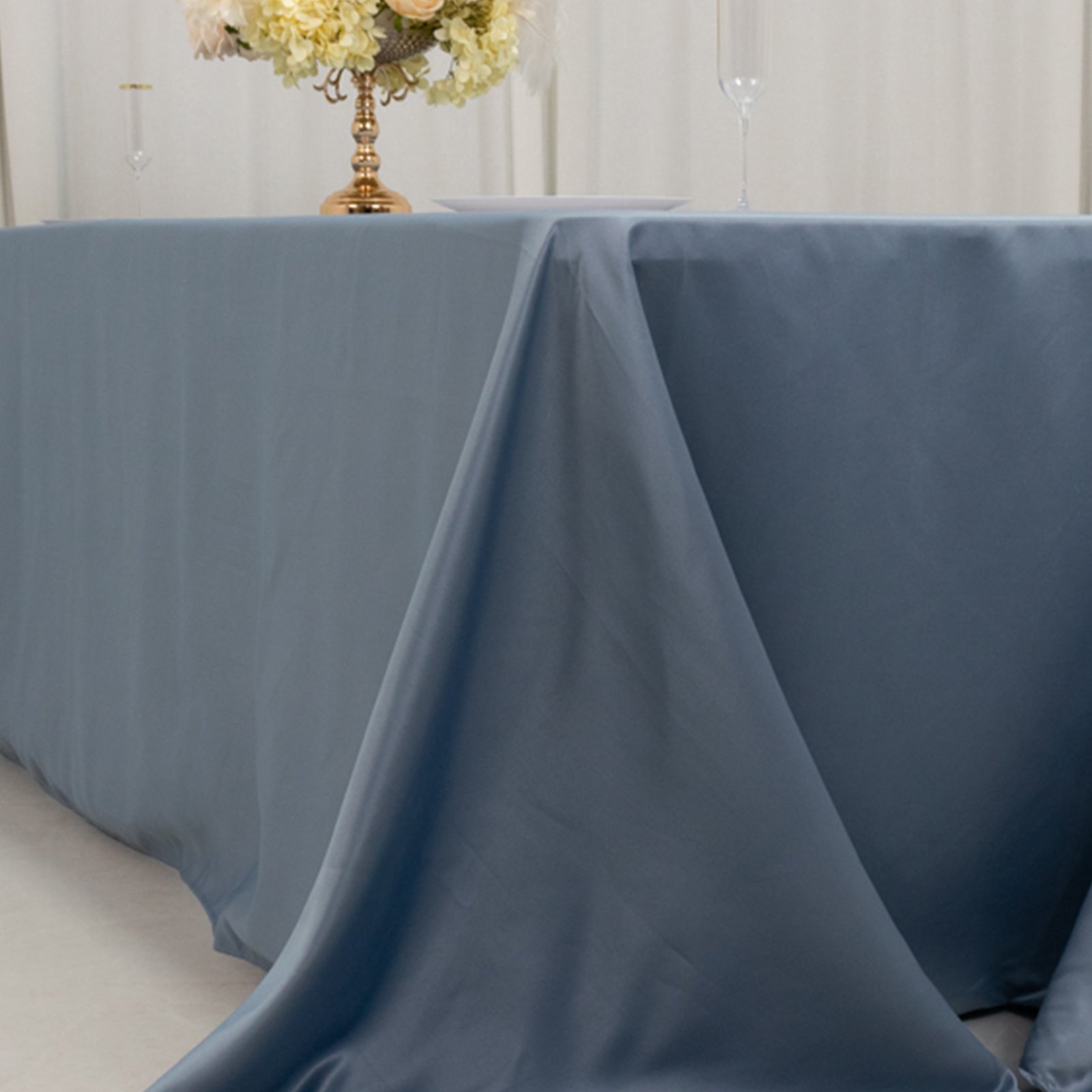 Dusty Blue Lamour Satin Rectangle Tablecloth - 90x156, Luxurious & Soft