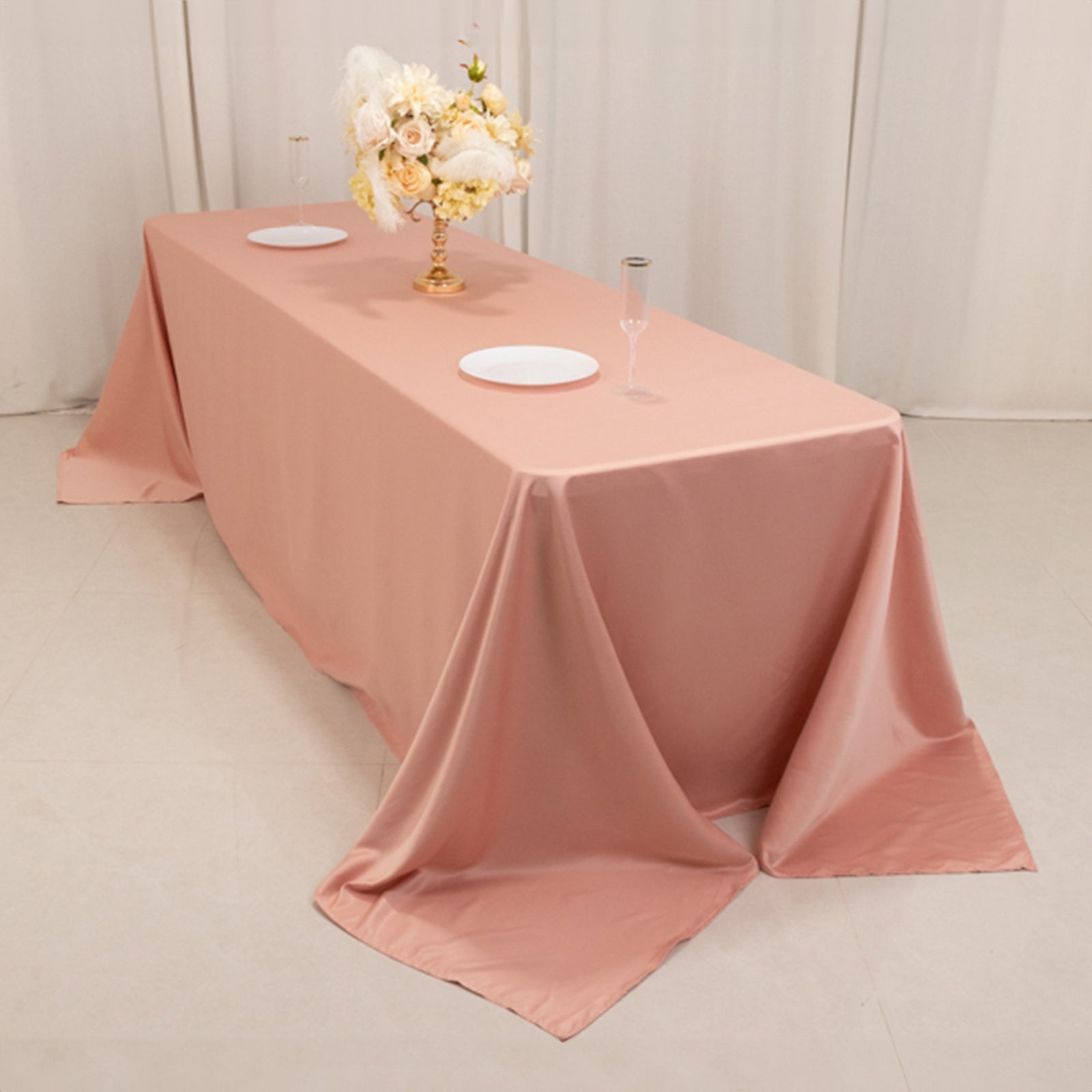 Luxurious Dusty Rose Lamour Satin 90x156 Rectangle Seamless Tablecloth