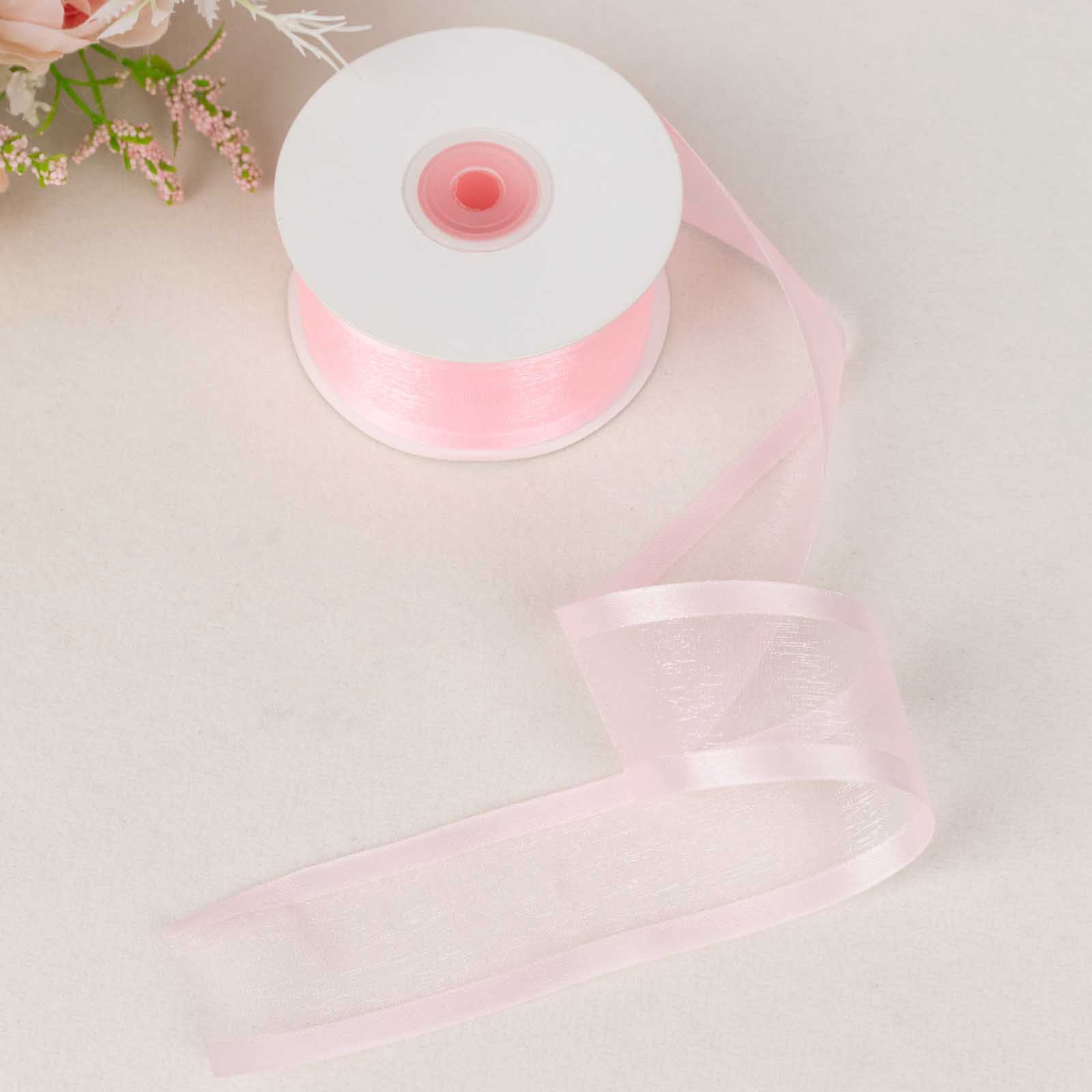 25 Yards 1.5 Inches Blush Premium Woven Nylon Organza Ribbon with Satin Edges