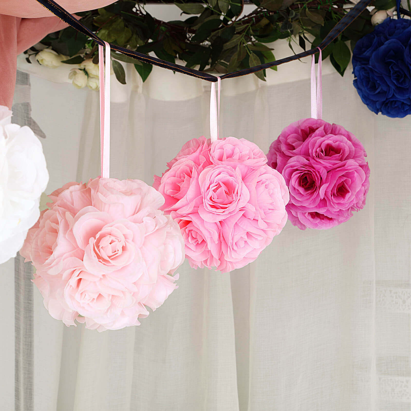 2-Pack Blush Silk Rose Kissing Flower Balls - Ideal for Decor