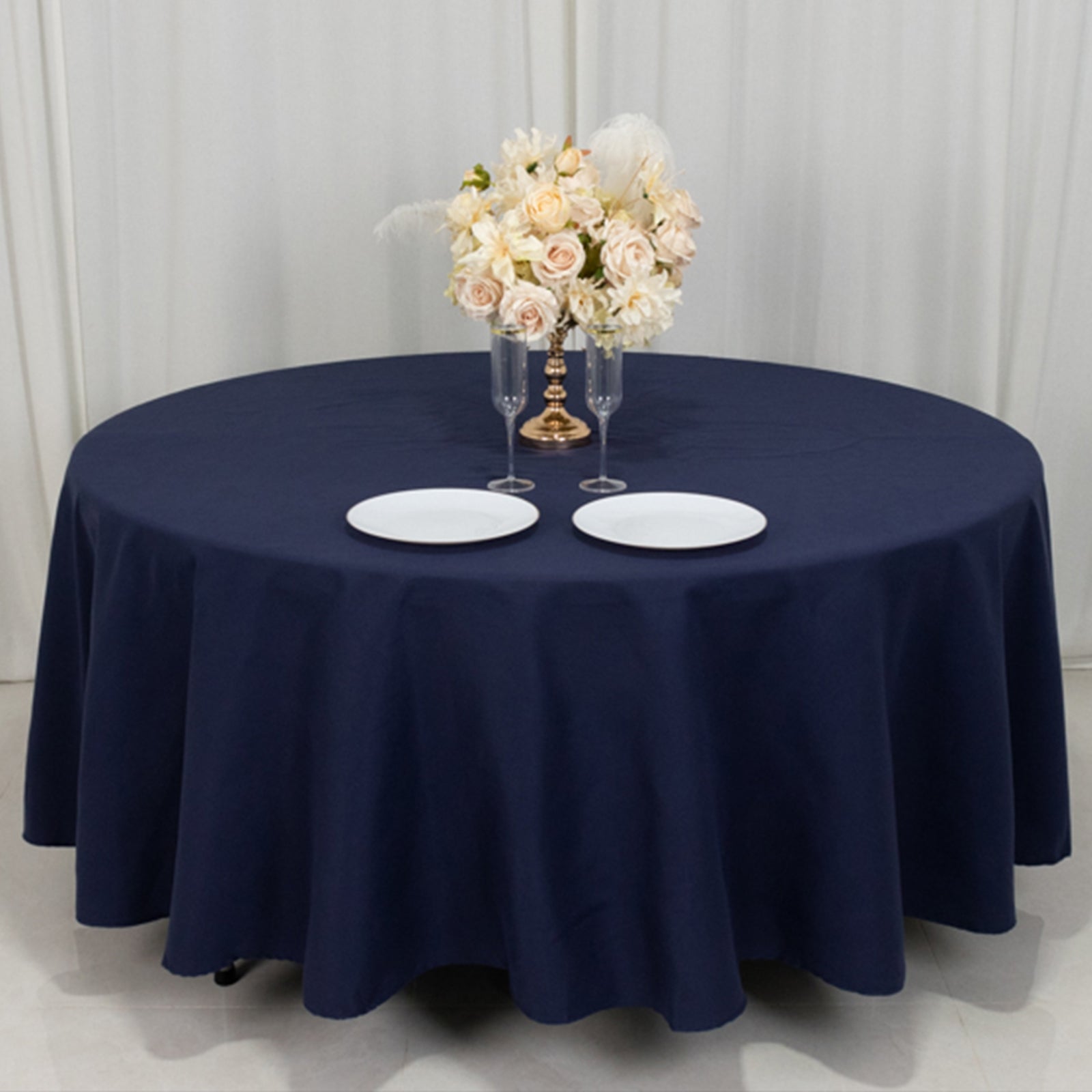 Navy Blue 108" Wrinkle-Resistant Cotton Blend Round Tablecloth - Perfect for Events