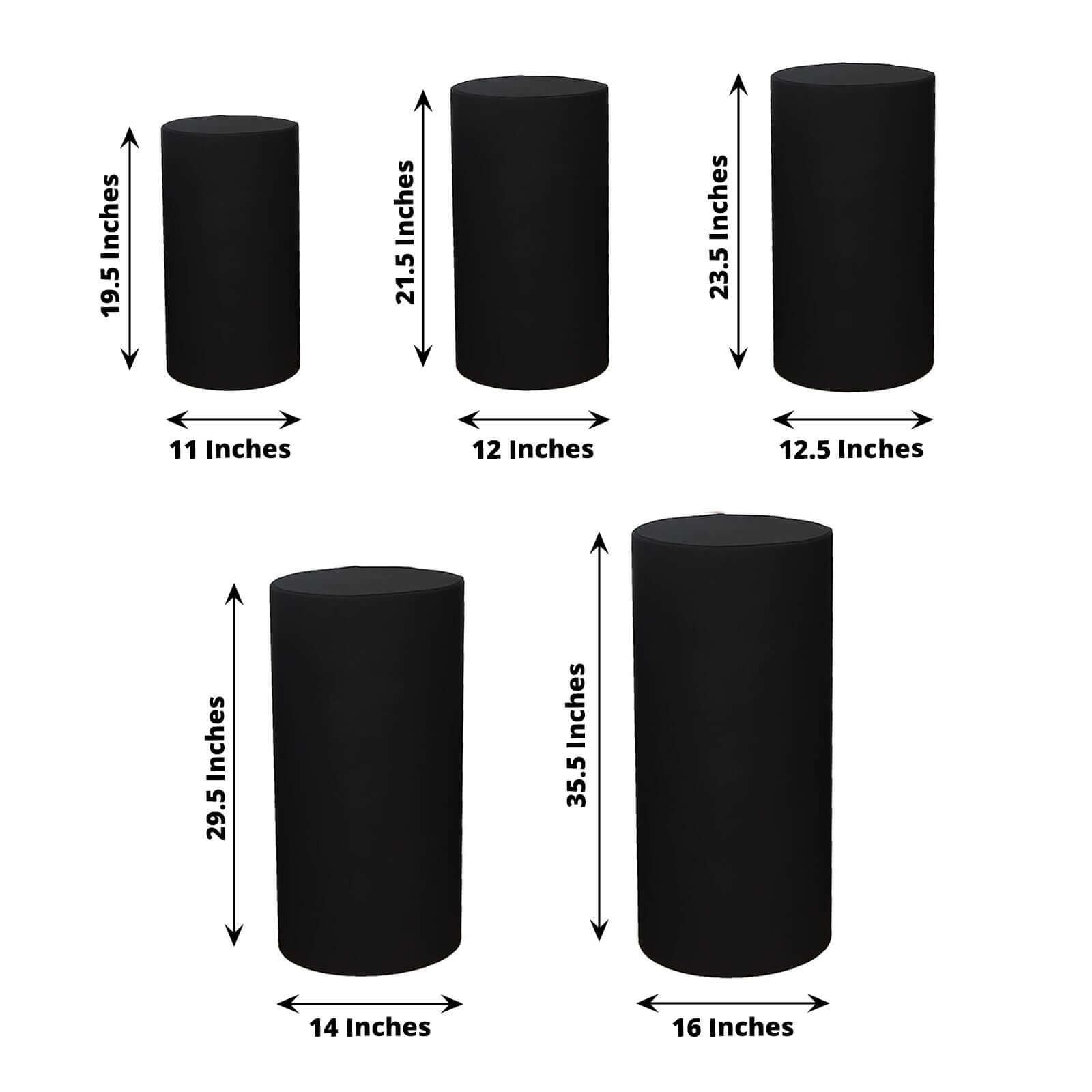 Stretchable 160 GSM Black Spandex Set of 5 Cylinder Pedestal Stand Covers