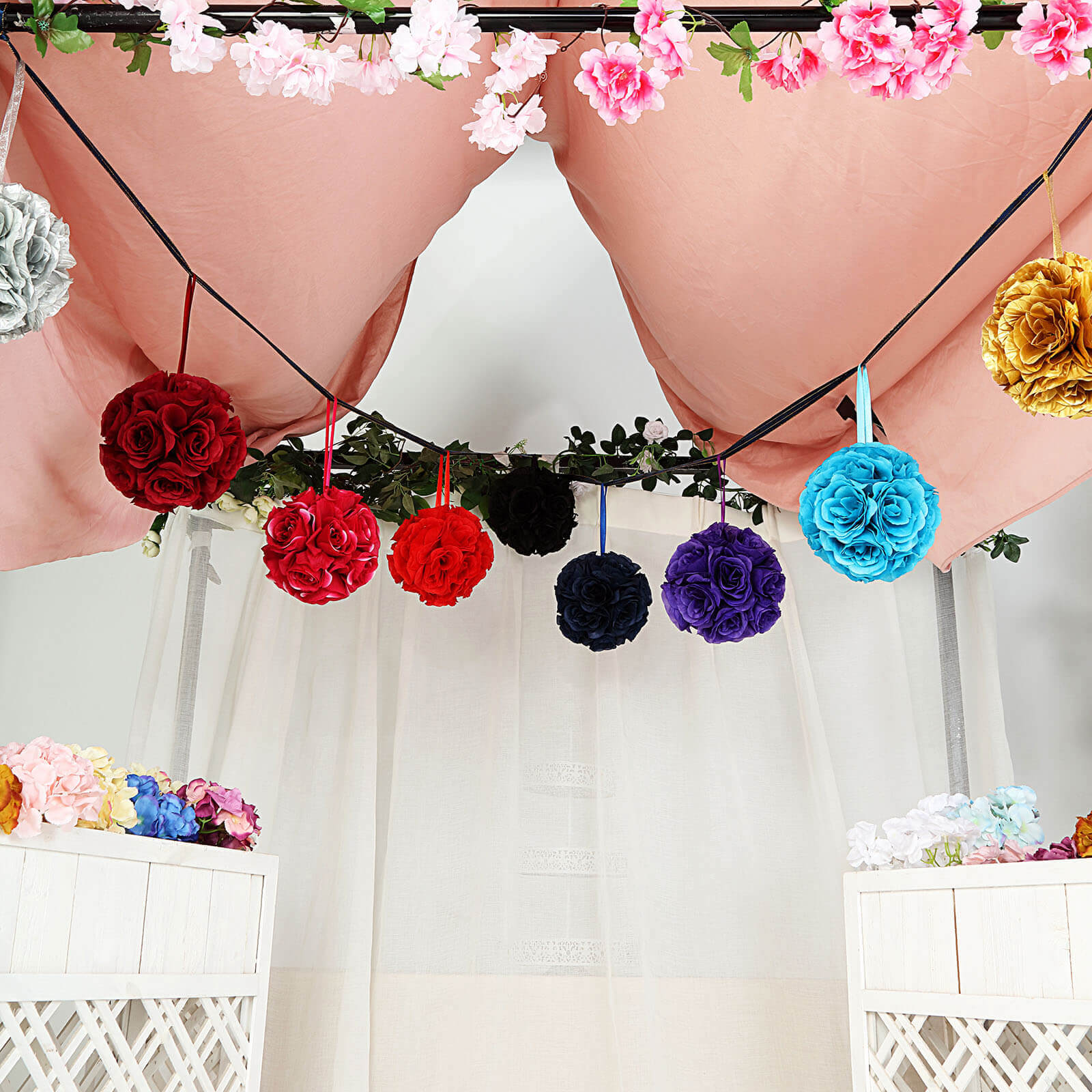 Hot Sale! 2-Pack 7-Inch Black Artificial Silk Rose Kissing Balls for Party Decor