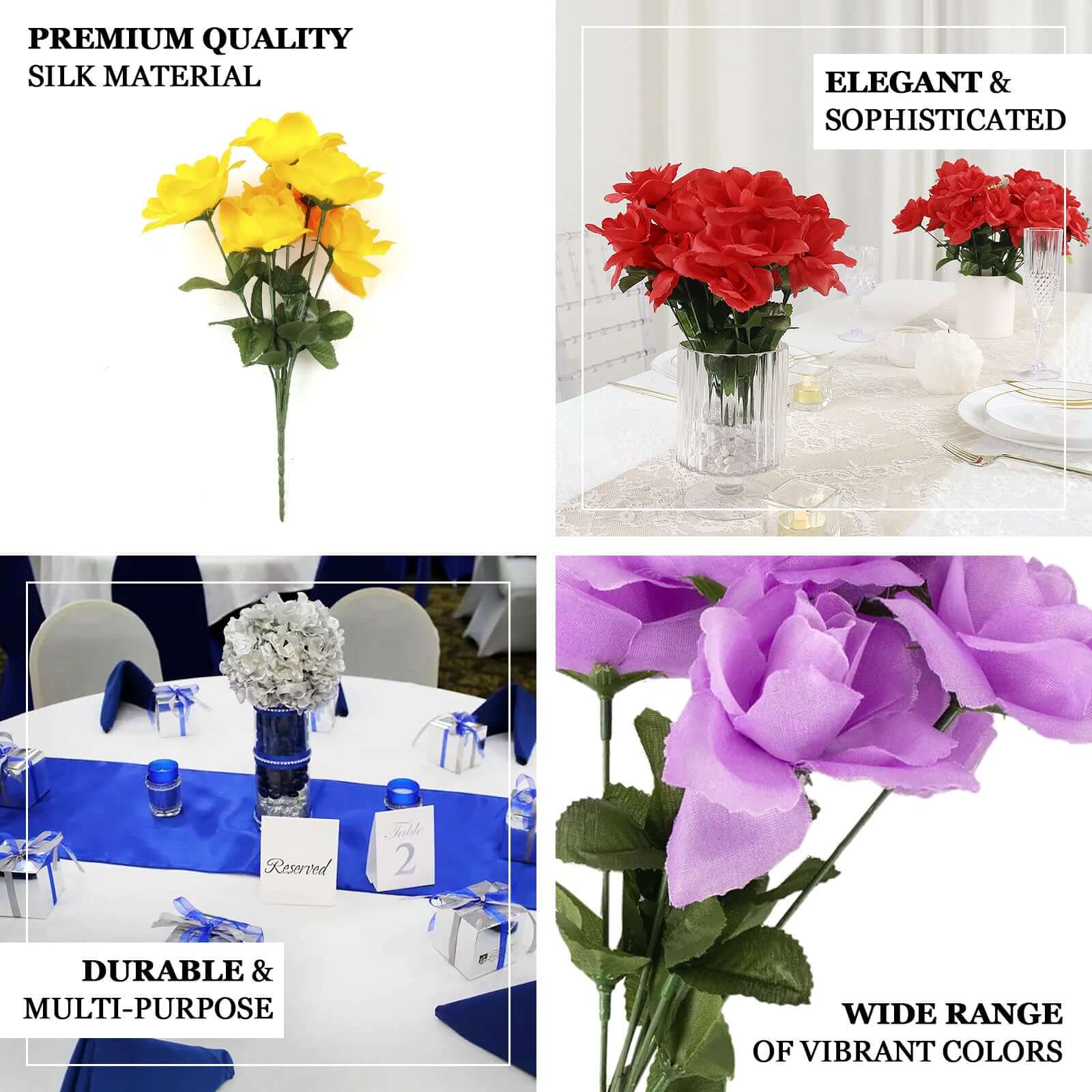 12 Bushes of Premium Blush Artificial Silk Rose Flowers, 84 Roses in Total