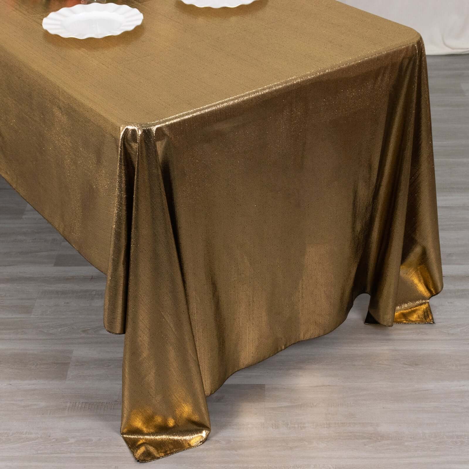 Sparkling Antique Gold Sequin Dots Polyester Rectangle Tablecloth - Wrinkle-Free & Reusable, Ideal for Events