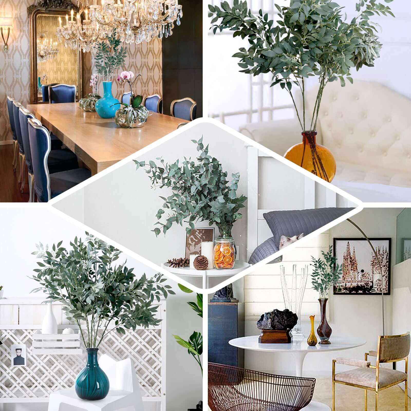 Get 2 White Artificial Silk Beech Leaf Branches - 42" Tall, Ideal Vase Fillers