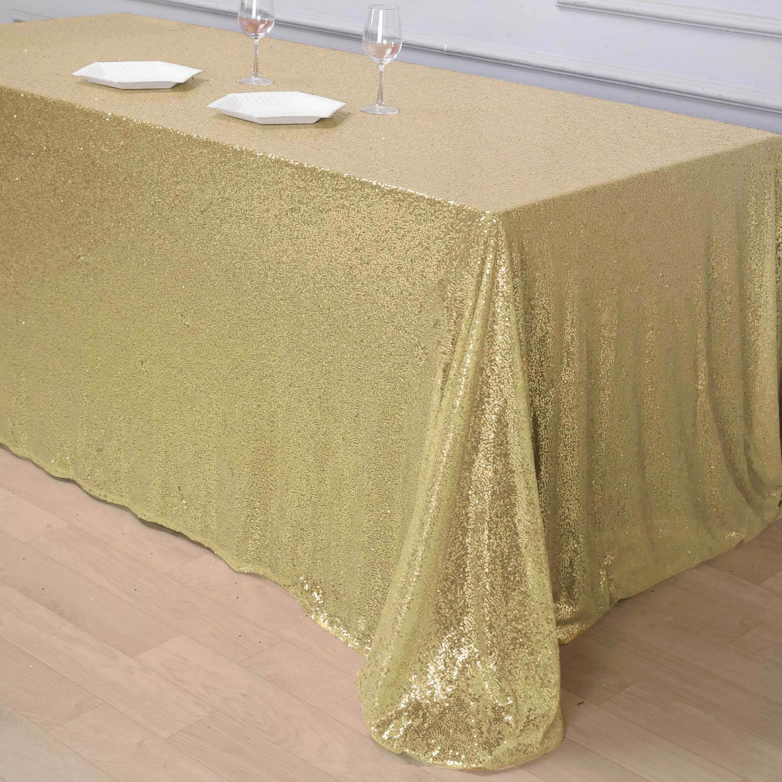 Champagne Sequin Rectangle Tablecloth - 90x156 Seamless Twinkling Table Cover for Events