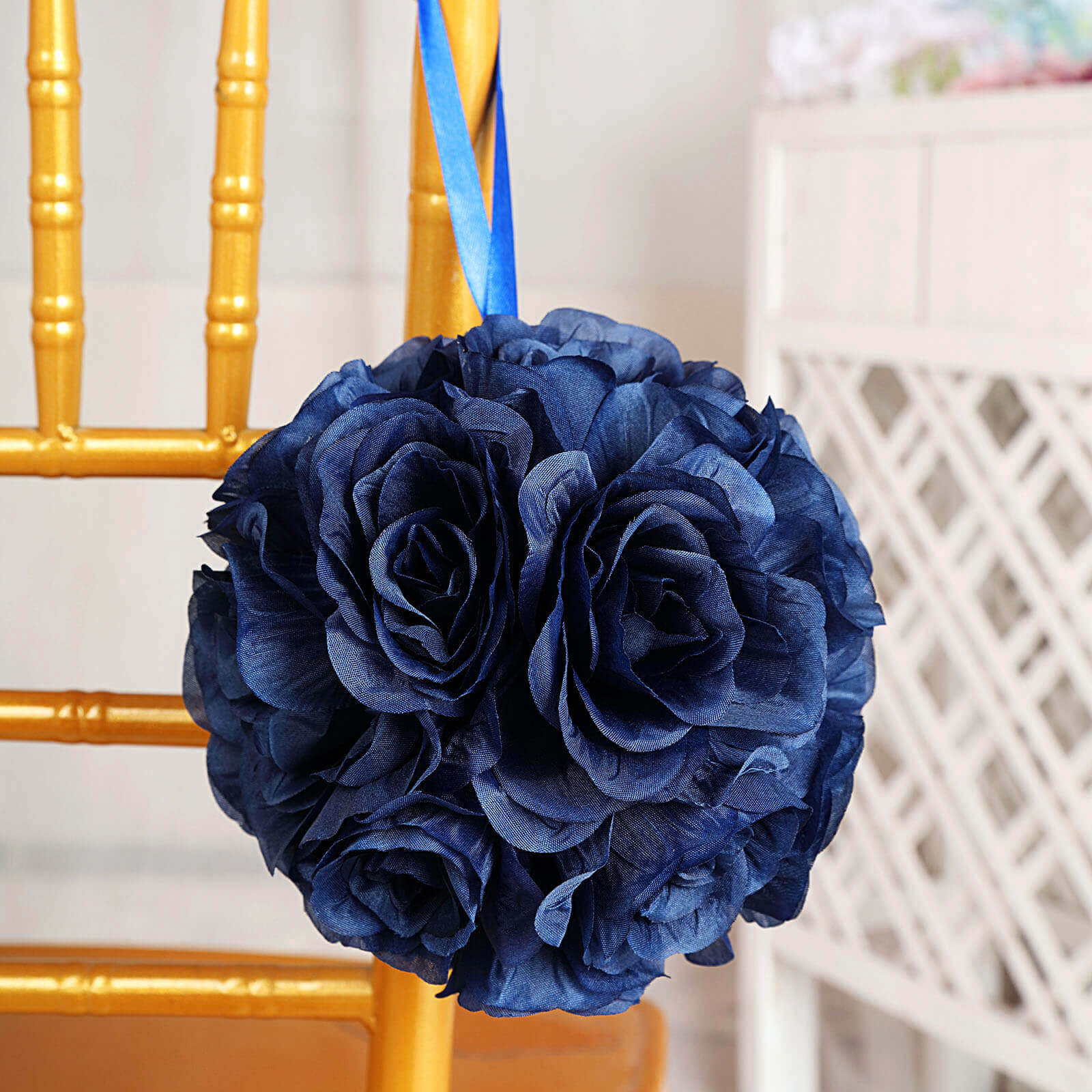 Hot Deal! 2-Pack 7" Navy Blue Artificial Silk Rose Kissing Flower Balls