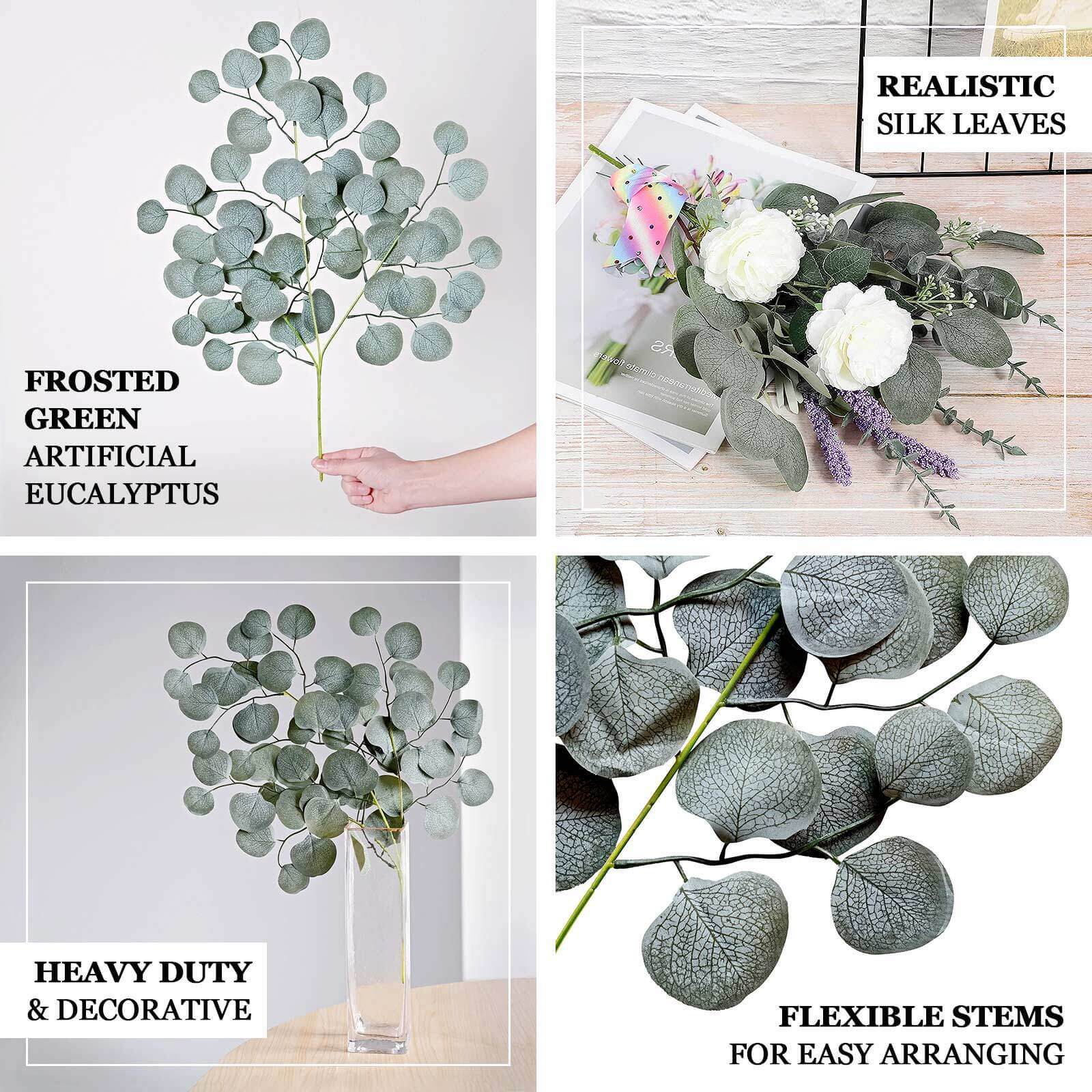 Special Offer! 4-Piece Set of Frosted Green Artificial Silk Eucalyptus Leaf Branches for Decor