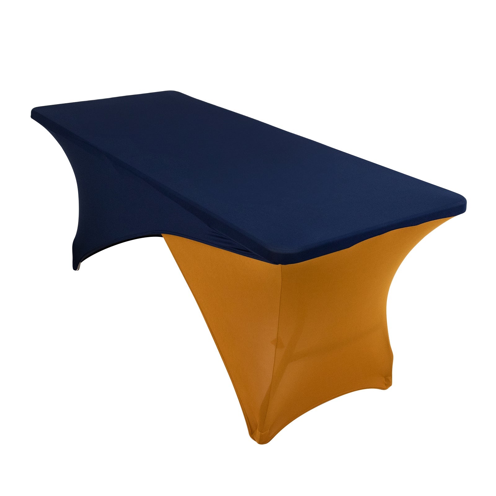 Navy Blue/Gold Stretch Spandex Two-Piece Fitted 72x30 Rectangle Table Cover