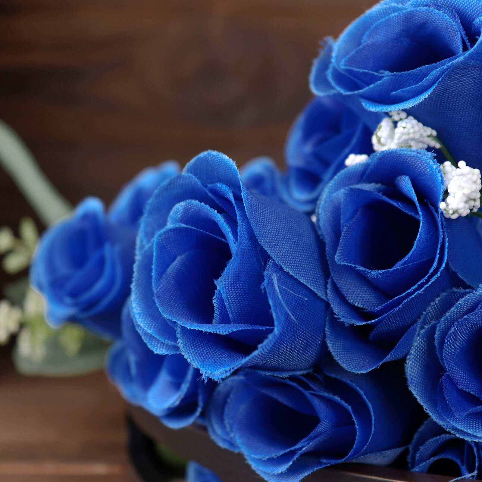 12 Bushes of Premium Royal Blue Artificial Silk Rose Bud Bouquets