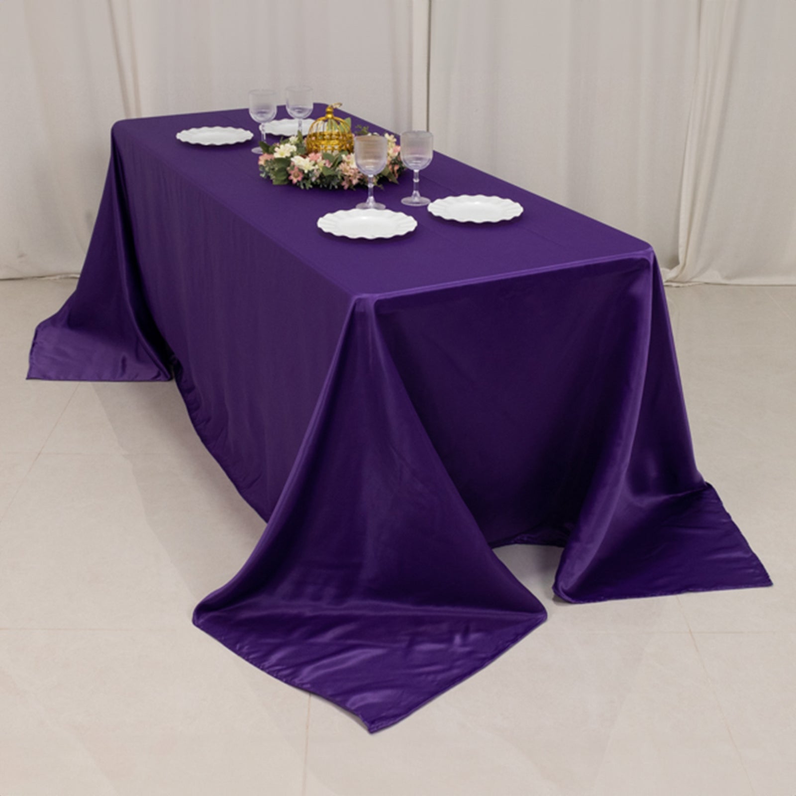 Luxurious Purple Lamour Satin Rectangle Tablecloth, 90x132 - Soft & Silk - like