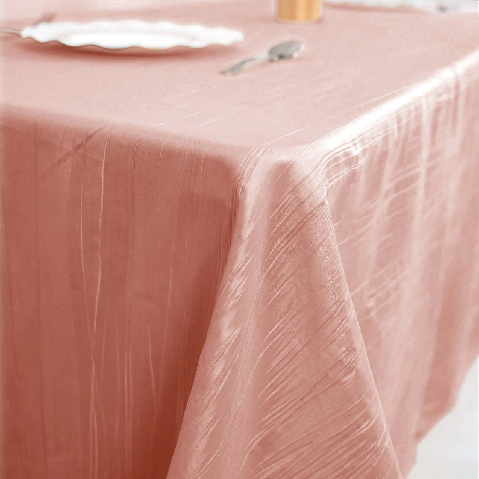 Seamless Accordion Crinkle Dusty Rose Taffeta Rectangle Tablecloth 90x132