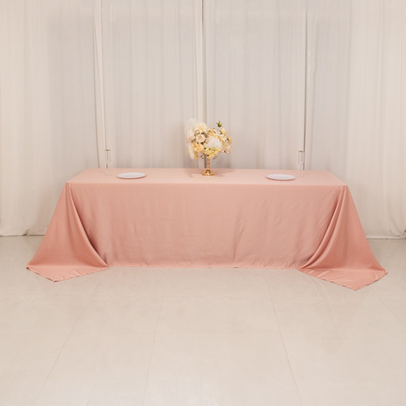 Luxurious Dusty Rose Lamour Satin 90x156 Rectangle Seamless Tablecloth