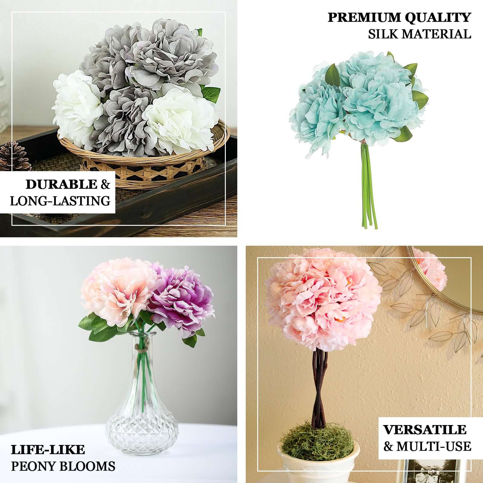 11-Piece Pink Real-Touch Artificial Silk Peony Bouquet - Ideal for Various Occasions